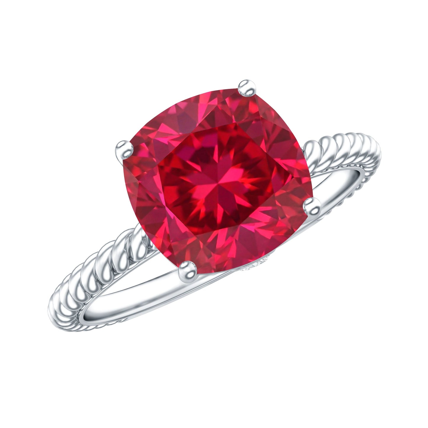 Certified 2 Carat Lab Grown Ruby Cushion Cut Engagement Ring with Surprise Diamond