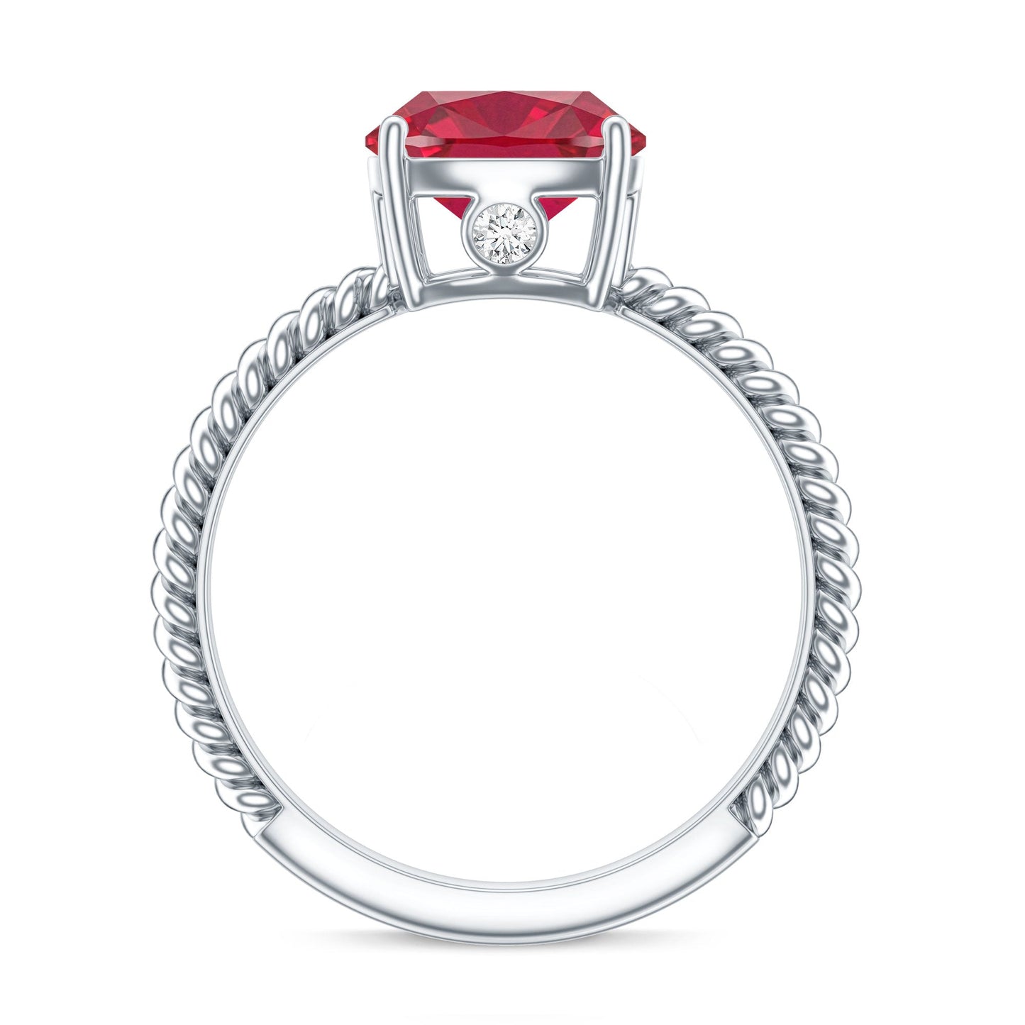 Certified 2 Carat Lab Grown Ruby Cushion Cut Engagement Ring with Surprise Diamond