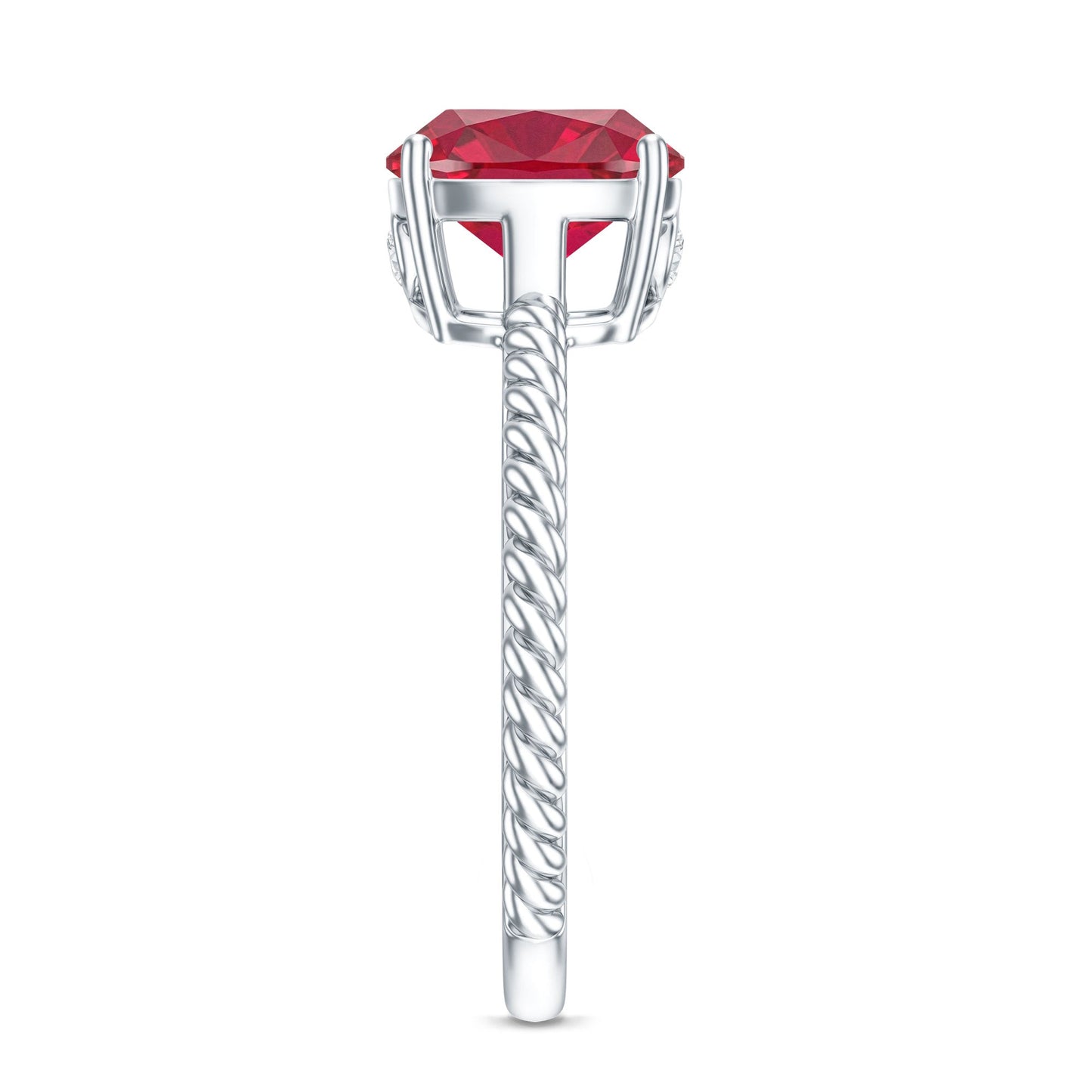 Certified 2 Carat Lab Grown Ruby Cushion Cut Engagement Ring with Surprise Diamond