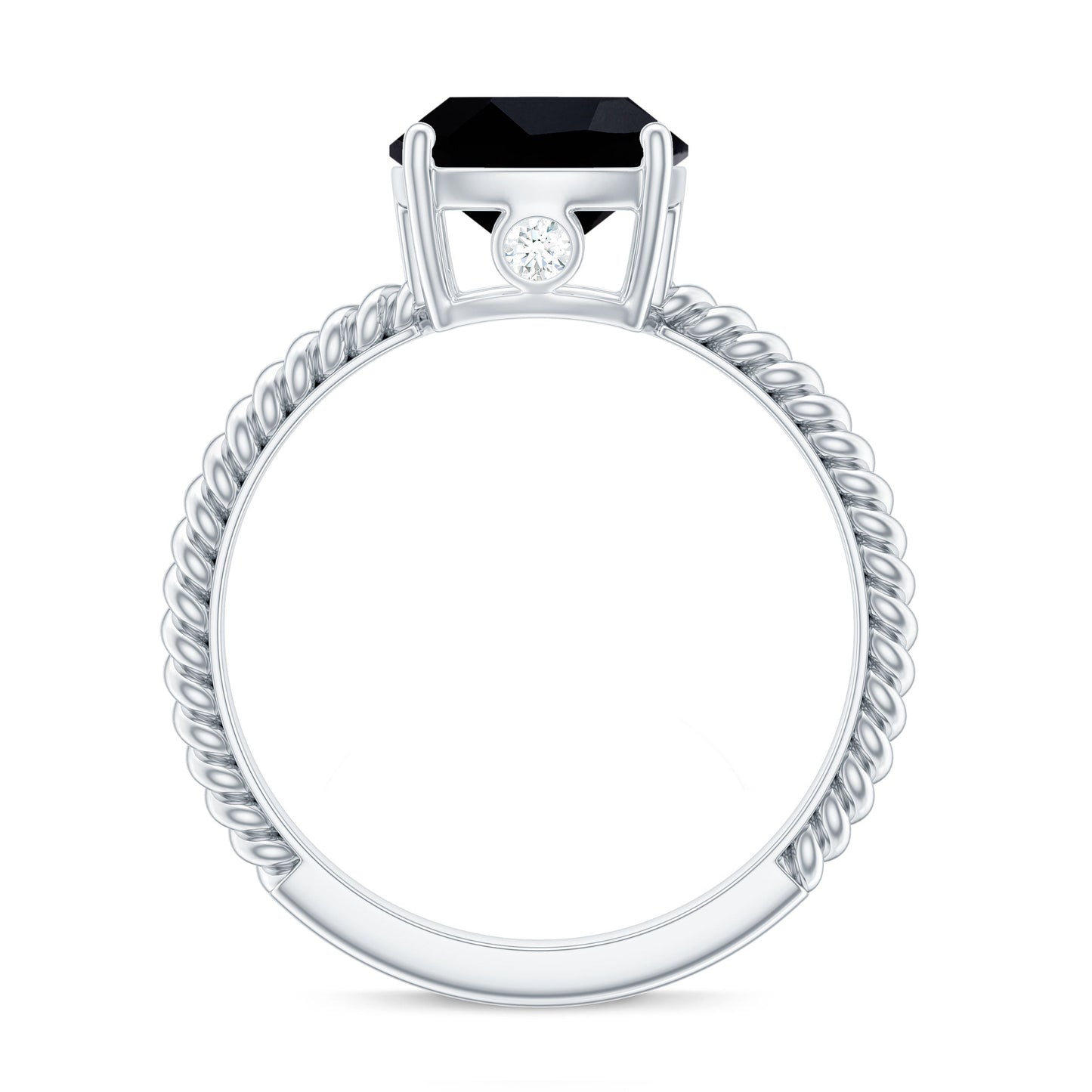 2.8 Carat Cushion Cut Lab Grown Black Diamond Engagement Ring with Surprise White Diamond