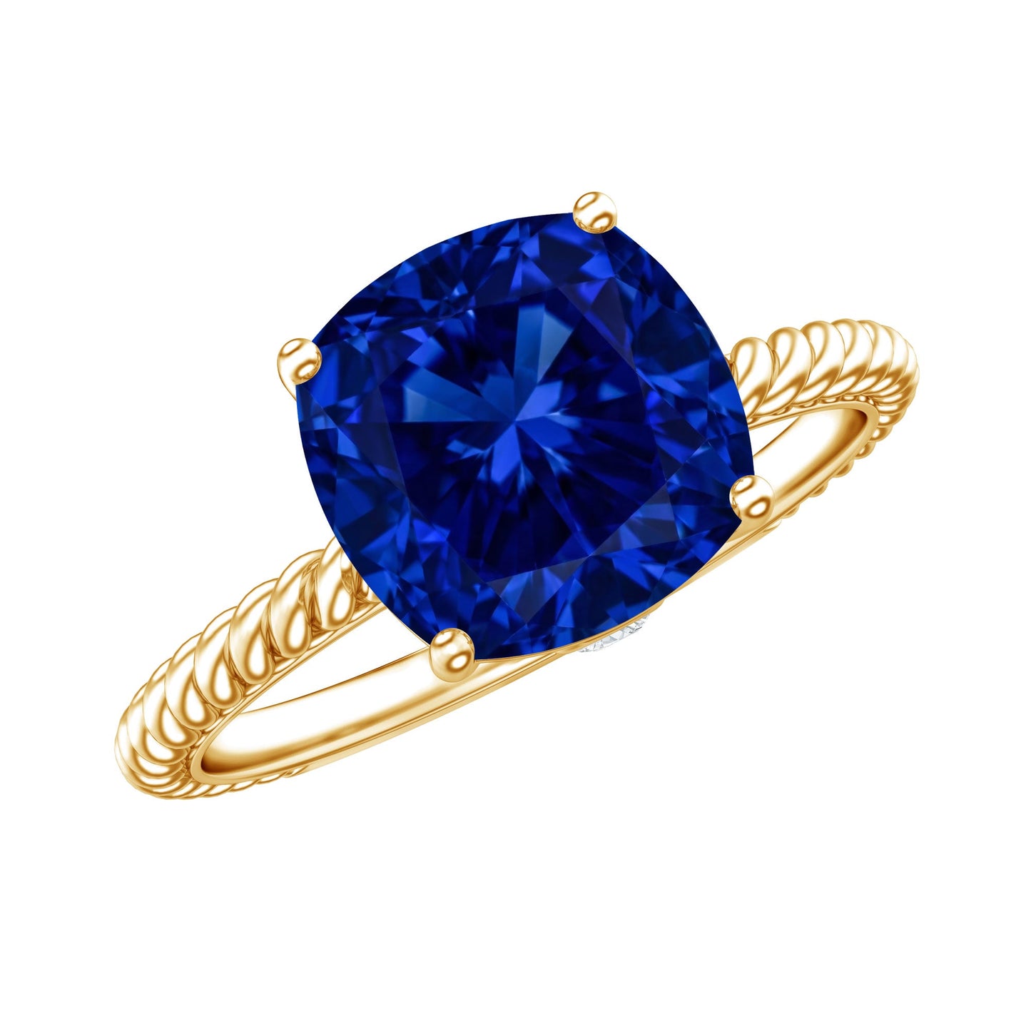 2.7 Carat Cushion Cut Lab Created Blue Sapphire Solitaire Engagement Ring