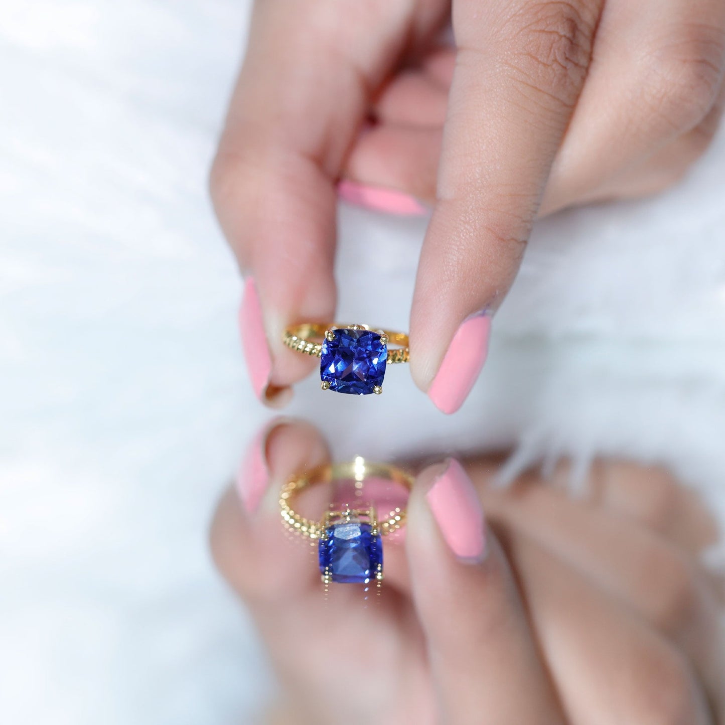 2.7 Carat Cushion Cut Lab Created Blue Sapphire Solitaire Engagement Ring