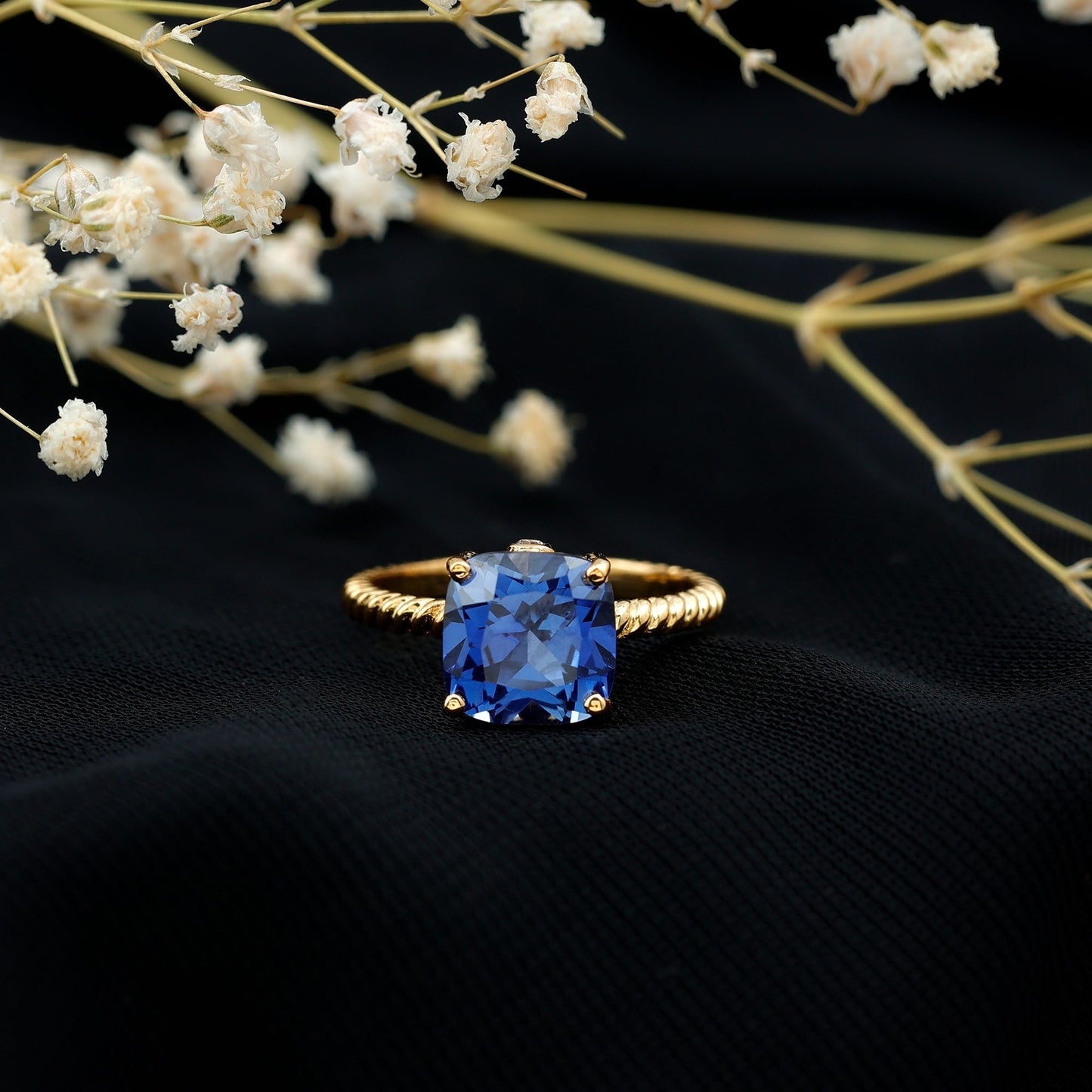 2.7 Carat Cushion Cut Lab Created Blue Sapphire Solitaire Engagement Ring