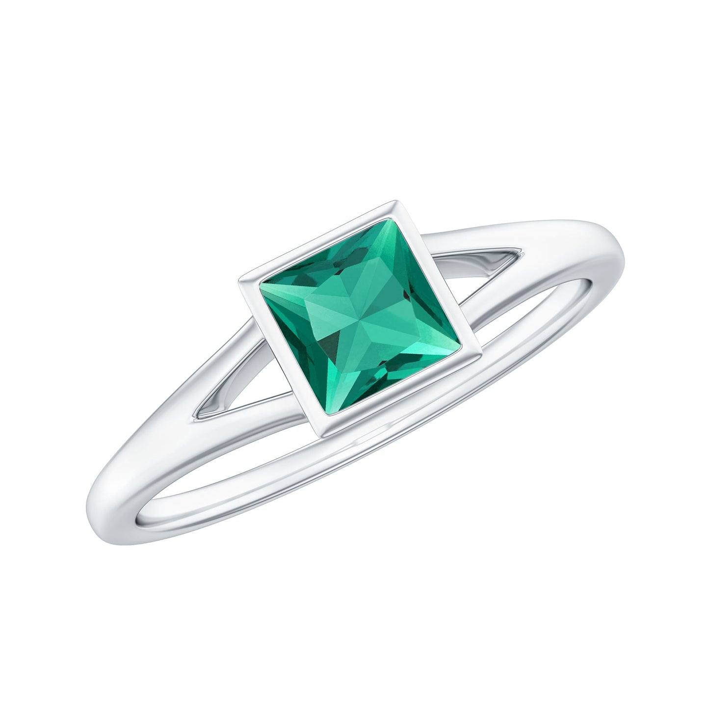 0.5 Carat Princess Cut Lab Grown Emerald Solitaire Ring with Split Shank