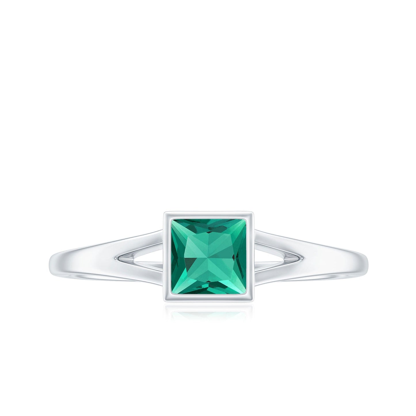 0.5 Carat Princess Cut Lab Grown Emerald Solitaire Ring with Split Shank
