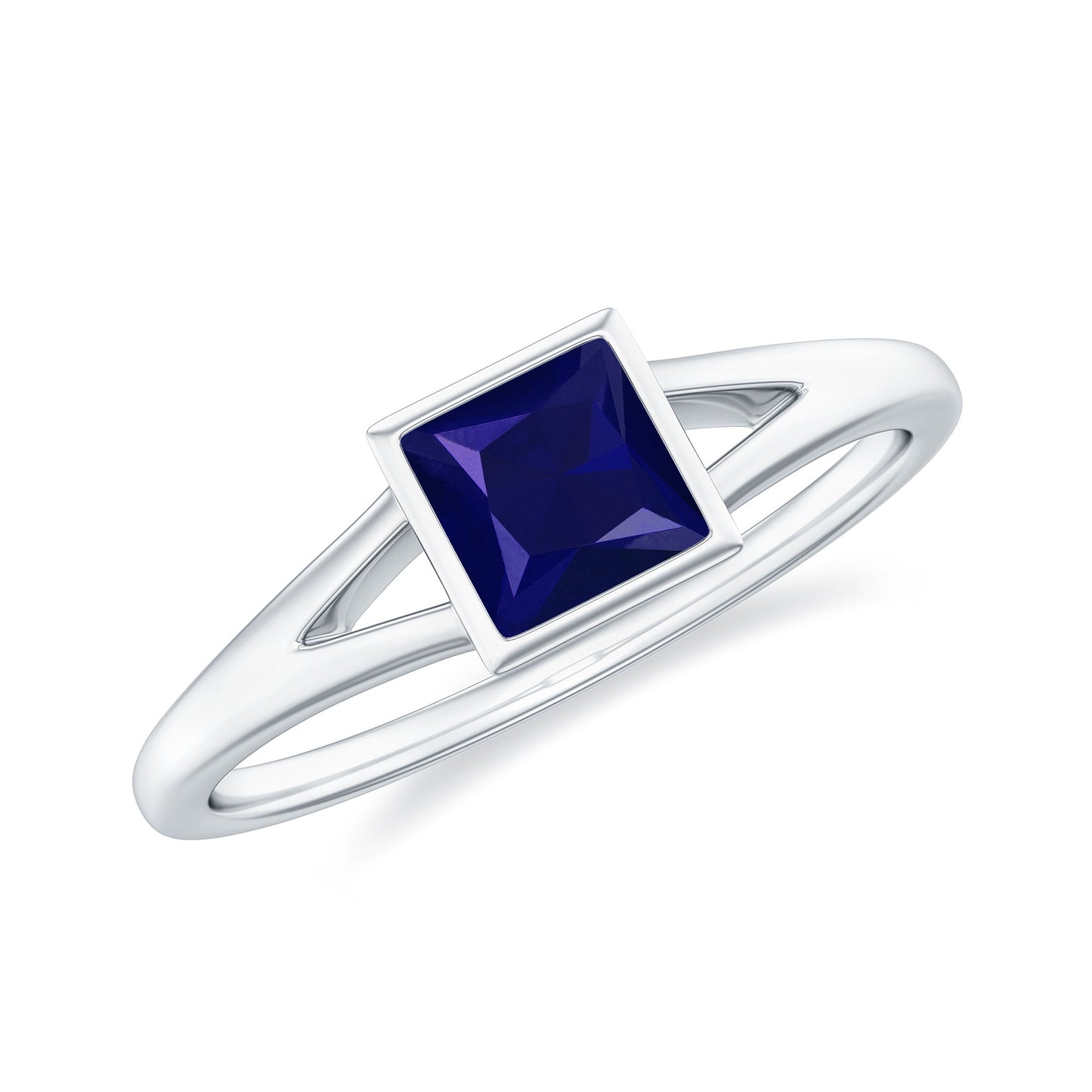 Princess Cut 0.4 Carat Blue Sapphire Solitaire Promise Ring in Split Shank