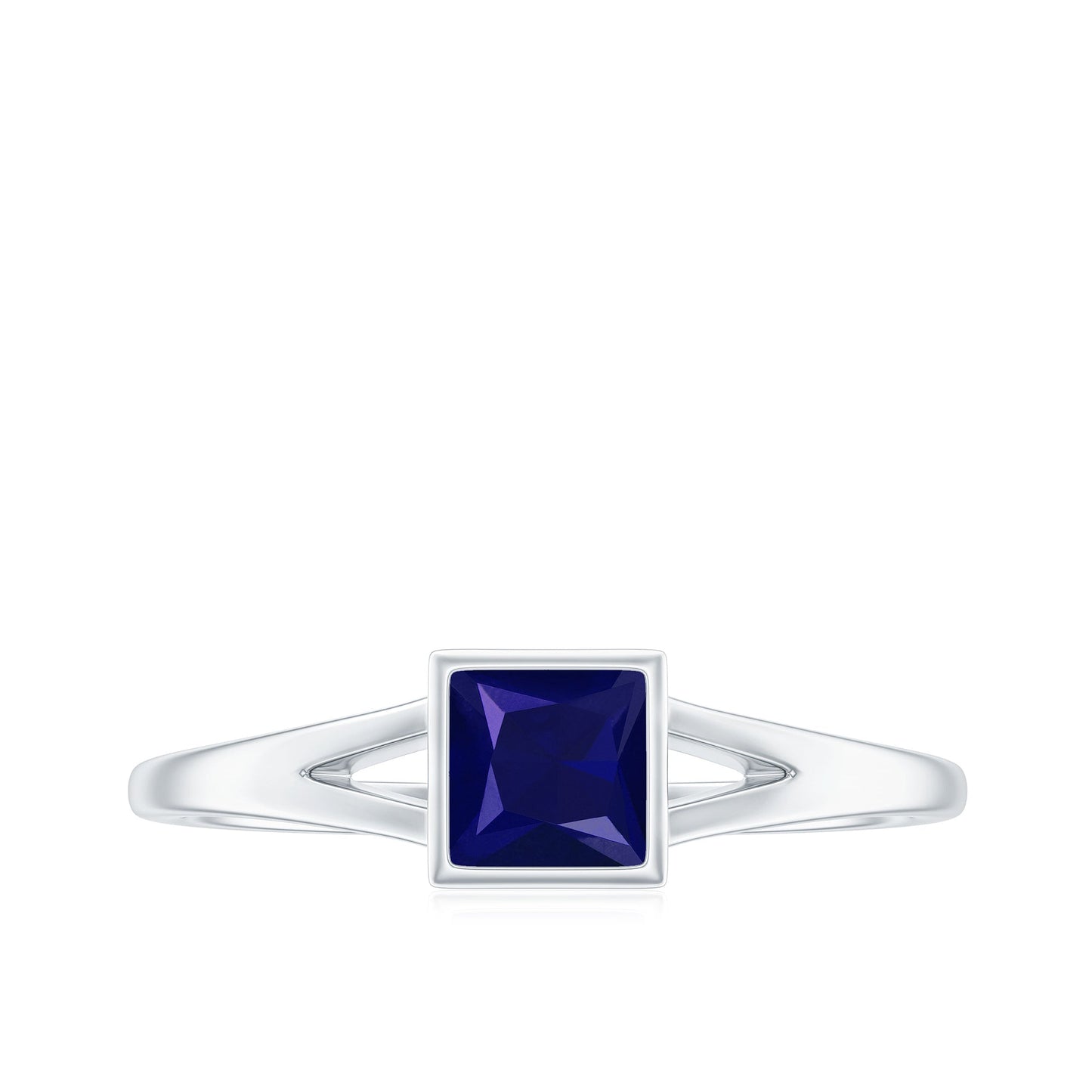 Princess Cut 0.4 Carat Blue Sapphire Solitaire Promise Ring in Split Shank