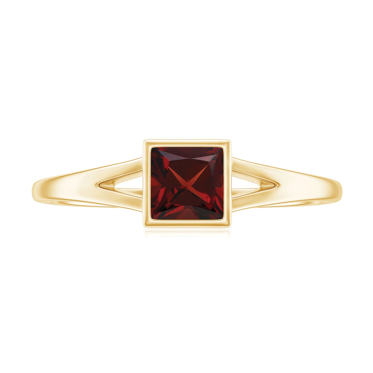 Genuine Garnet Princess Cut Engagement Ring with Split Shank