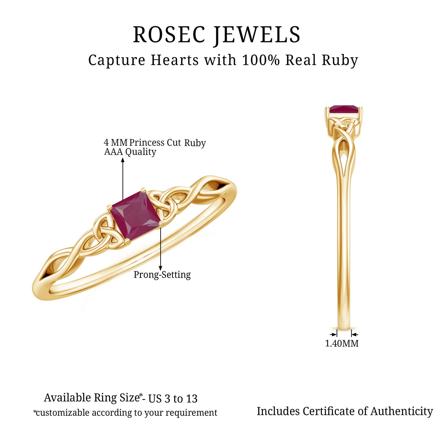 Natural Princess Cut Ruby Irish Promise Ping