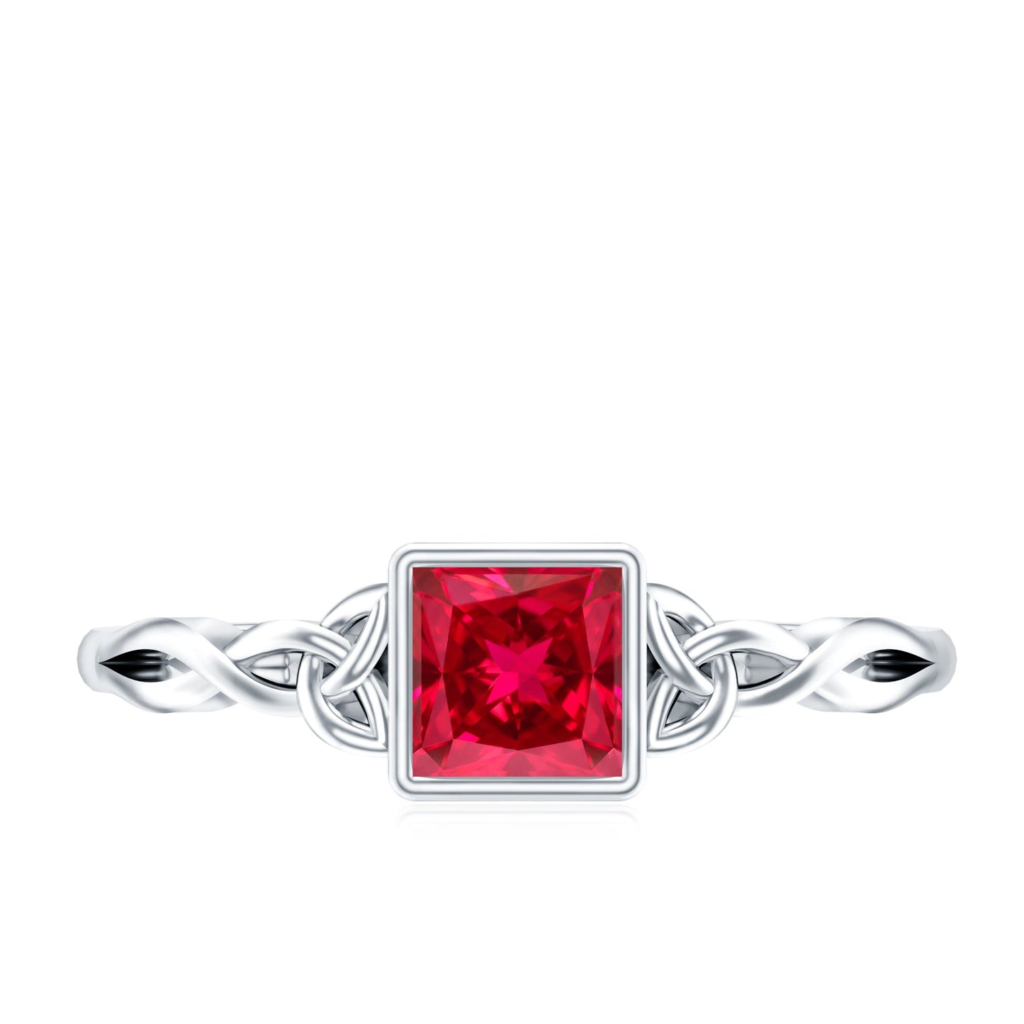 Certified 1.5 Carat Lab Grown Ruby Princess Cut Promise Ring with Celtic Knot