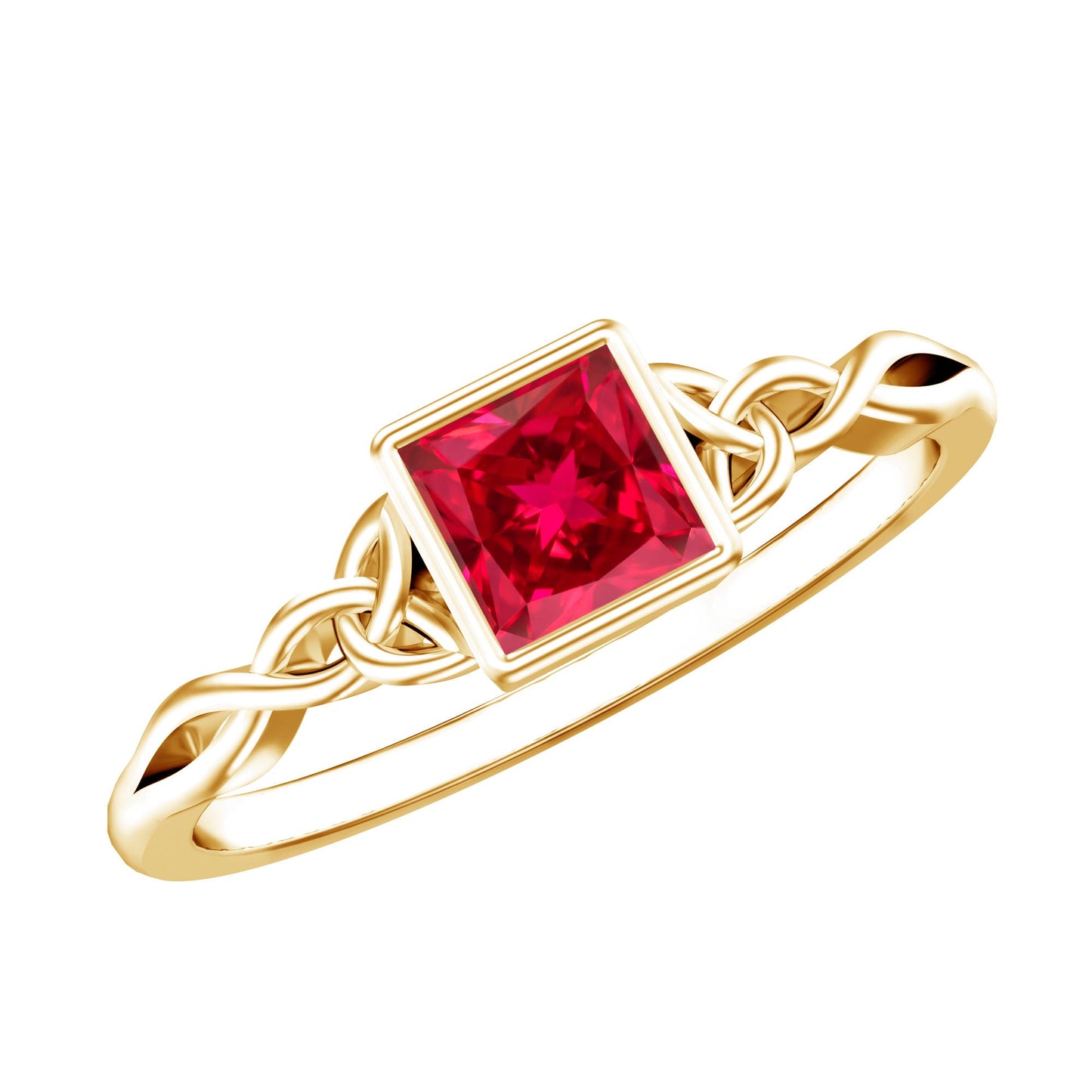 Certified 1.5 Carat Lab Grown Ruby Princess Cut Promise Ring with Celtic Knot
