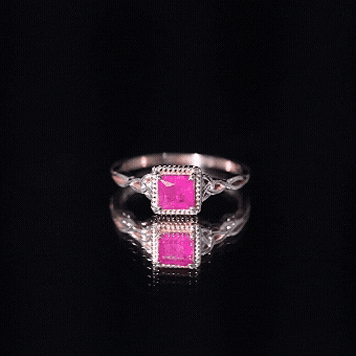 Natural 0.8 Carat Princess Cut Ruby Promise Ring with Celtic Knot