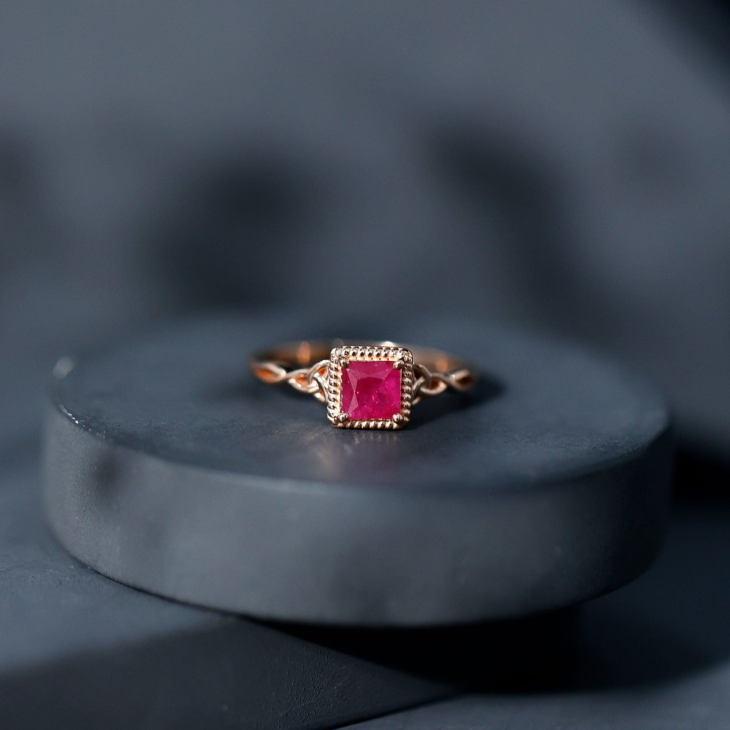 Natural 0.8 Carat Princess Cut Ruby Promise Ring with Celtic Knot
