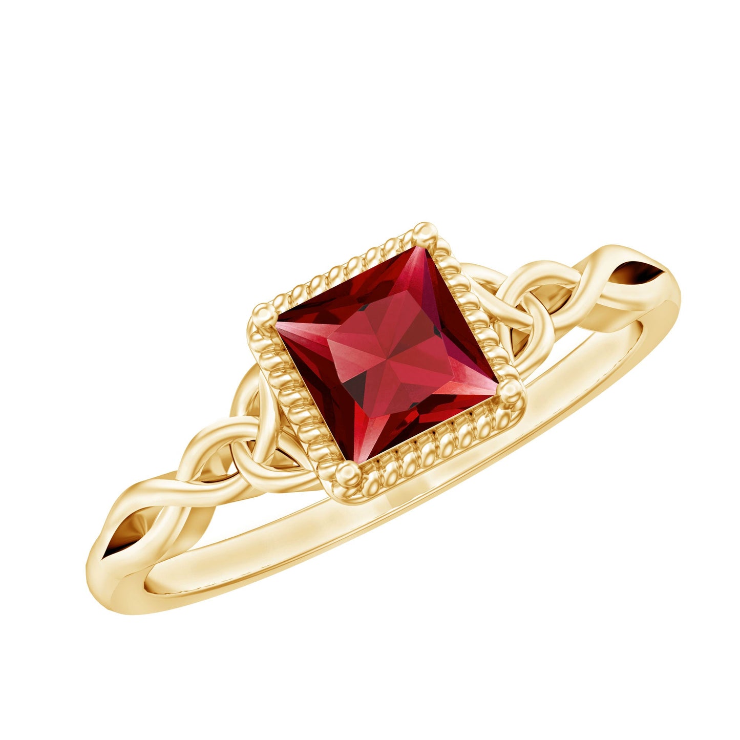 Natural 0.8 Carat Princess Cut Ruby Promise Ring with Celtic Knot