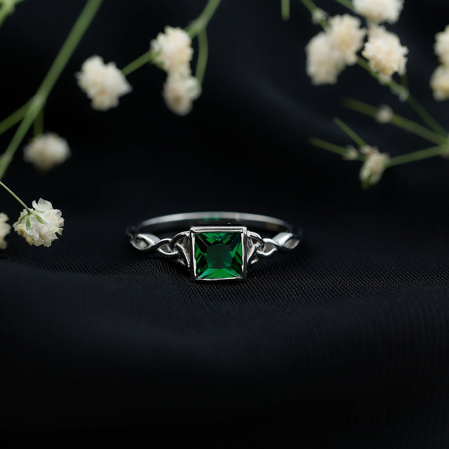 Certified Princess Cut Lab Grown Emerald Celtic Promise Ring