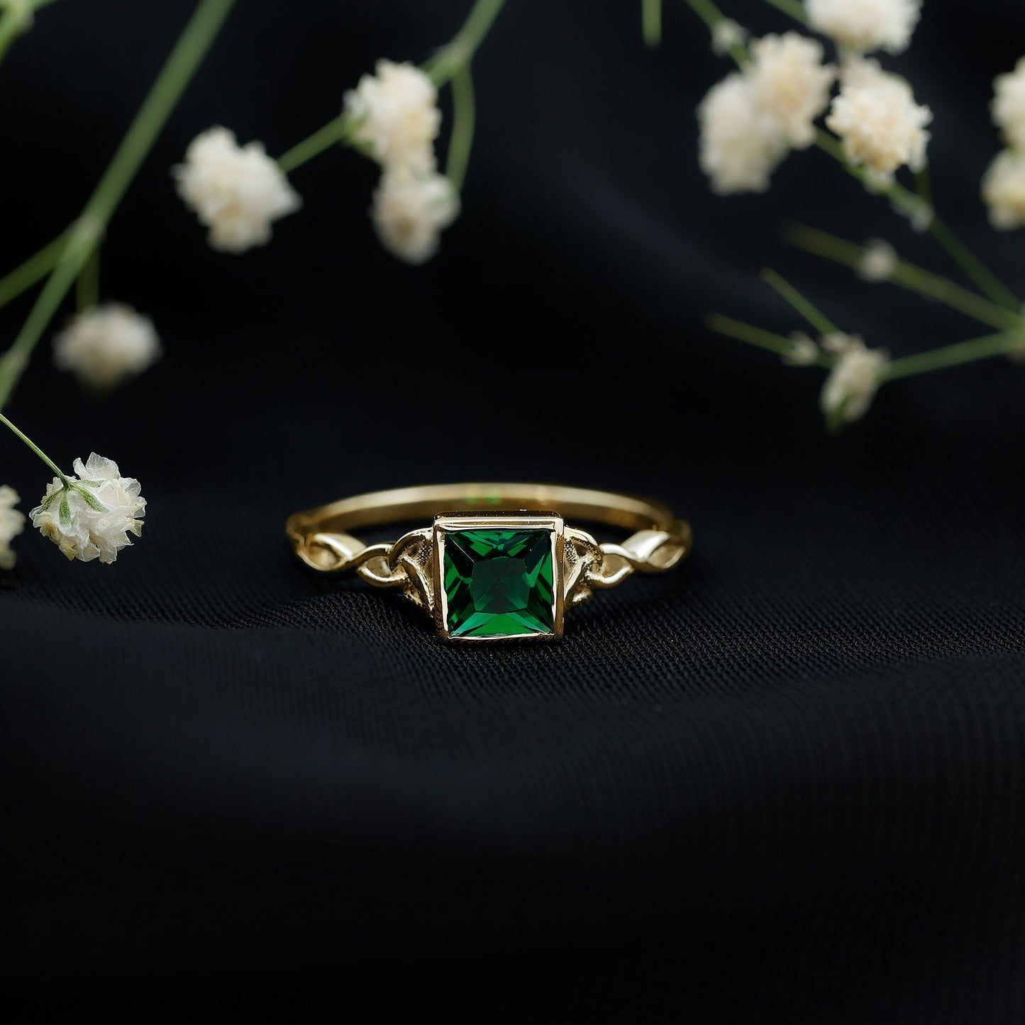 Certified Princess Cut Lab Grown Emerald Celtic Promise Ring