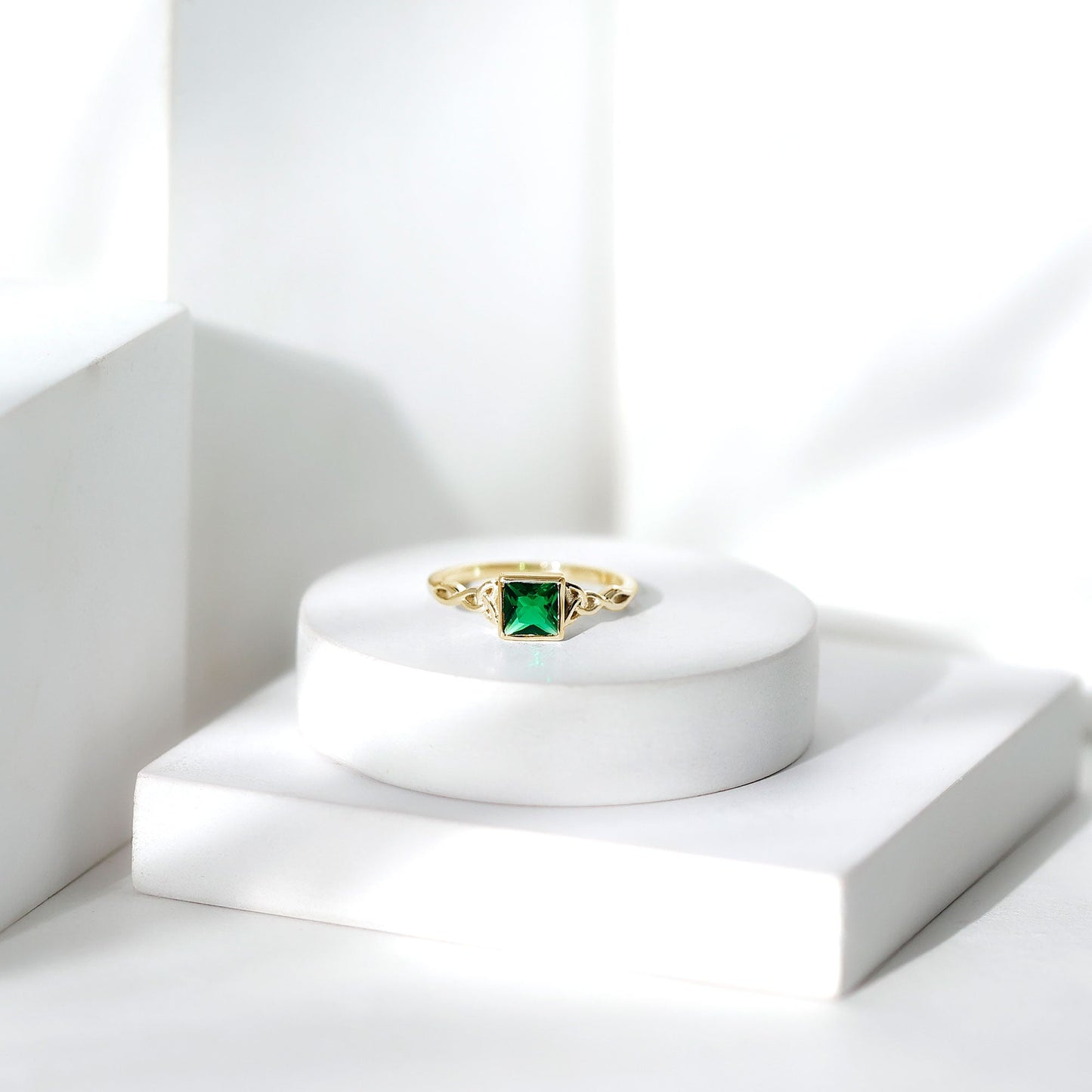 Certified Princess Cut Lab Grown Emerald Celtic Promise Ring