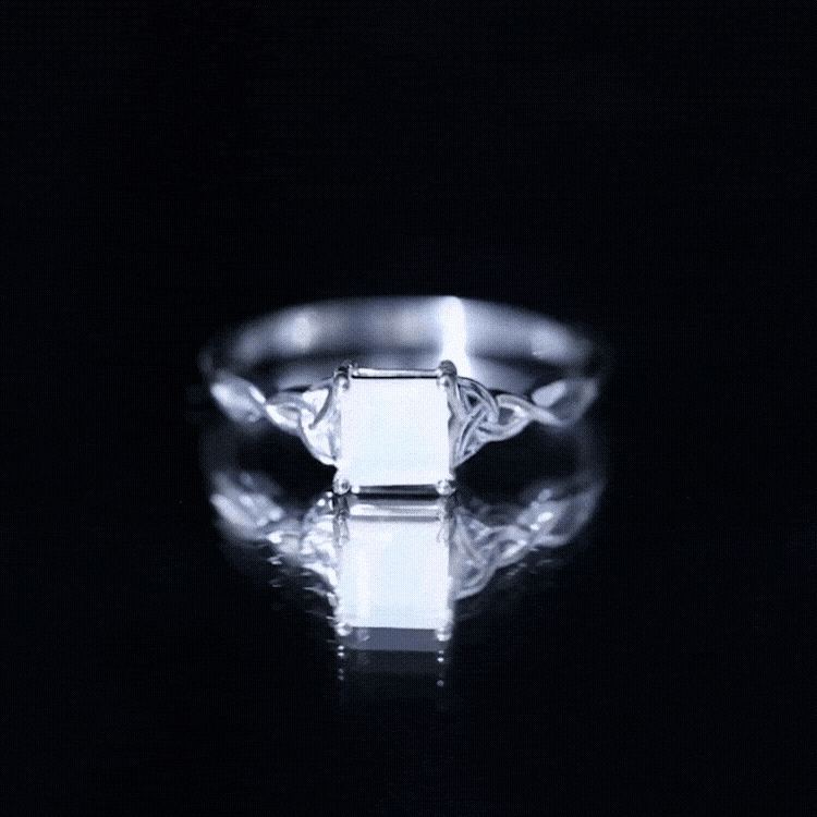 Genuine Princess Cut Ethiopian Opal Promise Ring with Celtic Knot