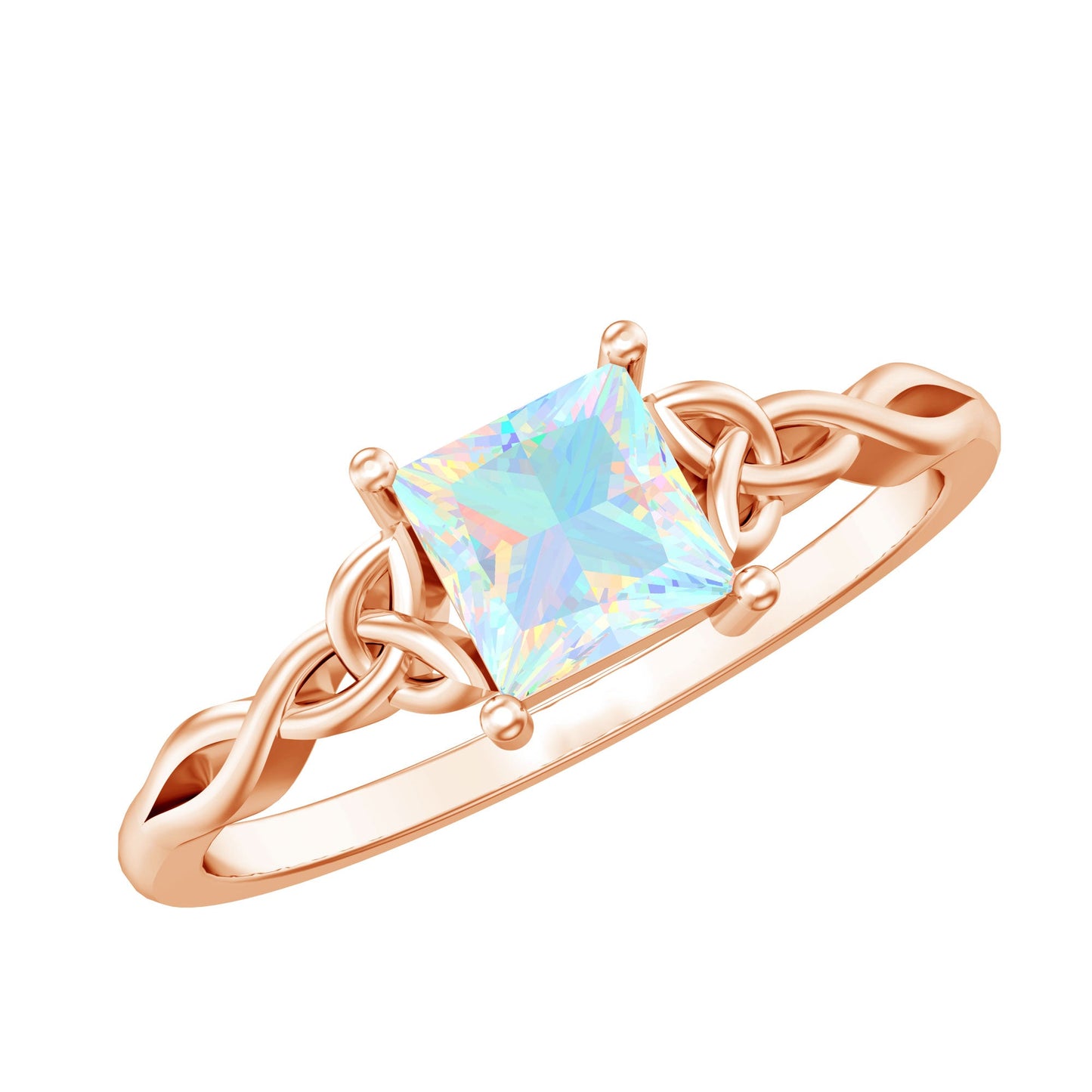 Genuine Princess Cut Ethiopian Opal Promise Ring with Celtic Knot