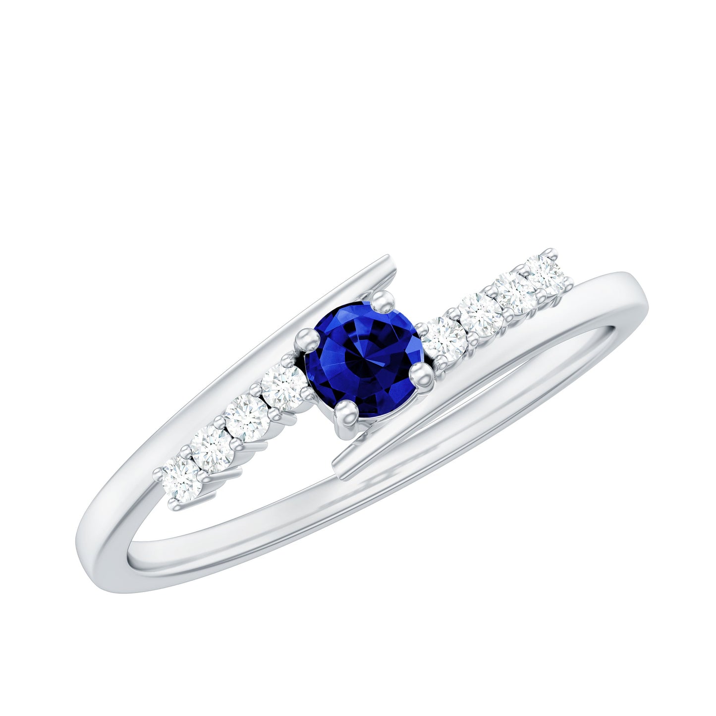 Certified 0.6 Ct Lab Grown Blue Sapphire Promise Ring with Diamond