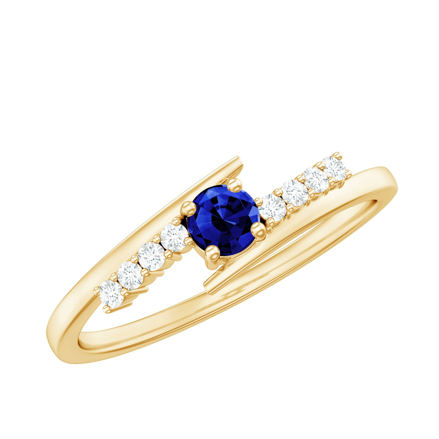 Certified 0.6 Ct Lab Grown Blue Sapphire Promise Ring with Diamond