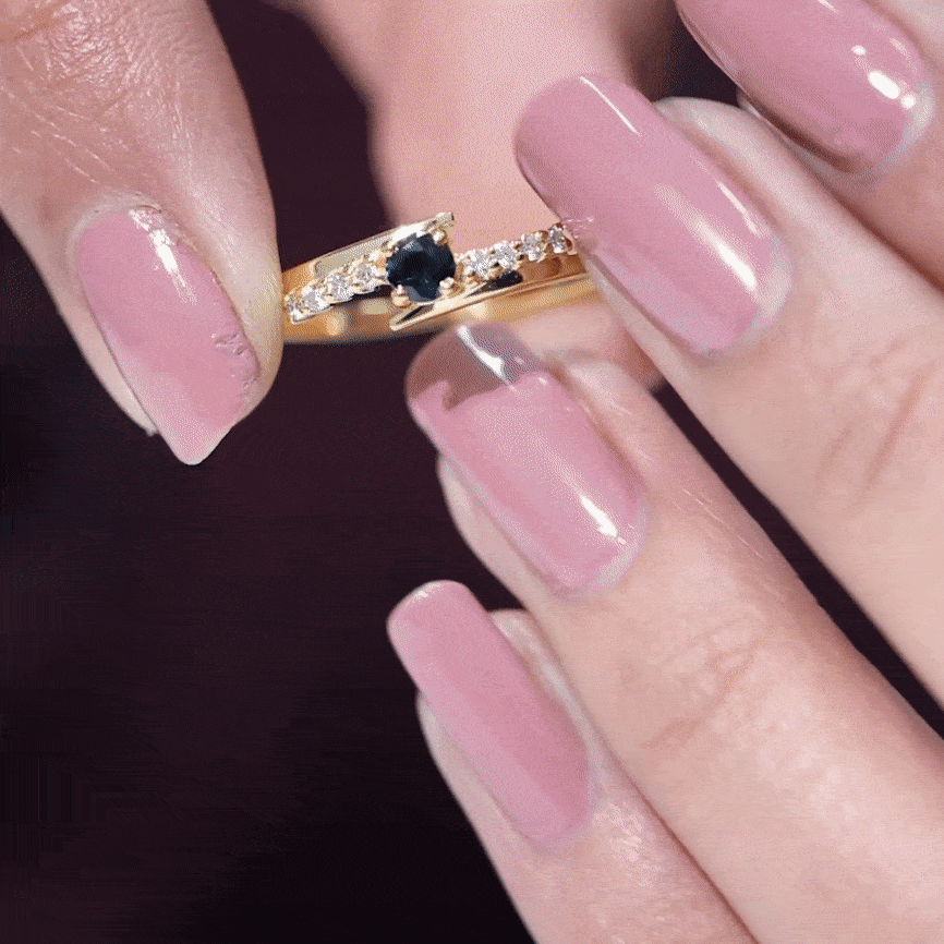 Real Blue Sapphire Promise Ring with Diamond Bypass Shank