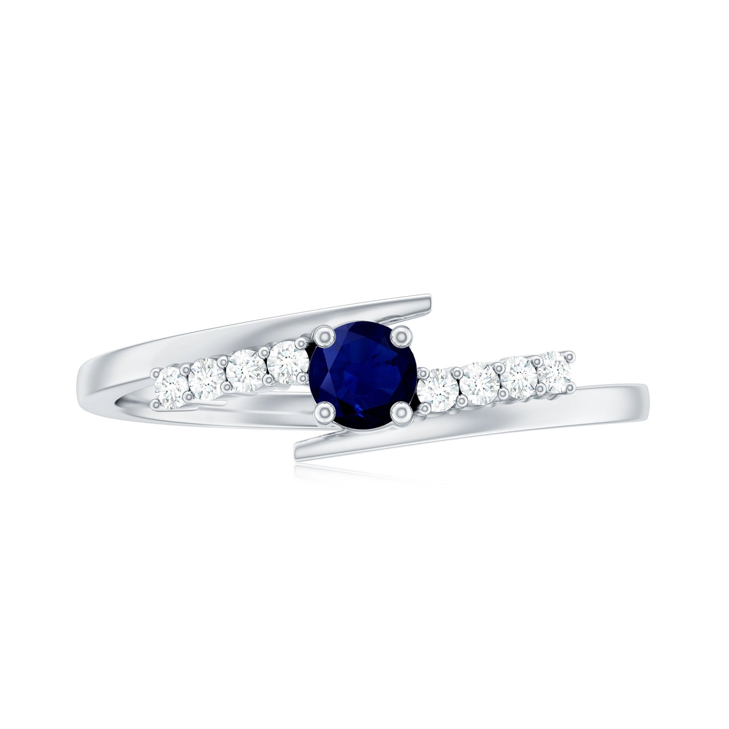 Real Blue Sapphire Promise Ring with Diamond Bypass Shank