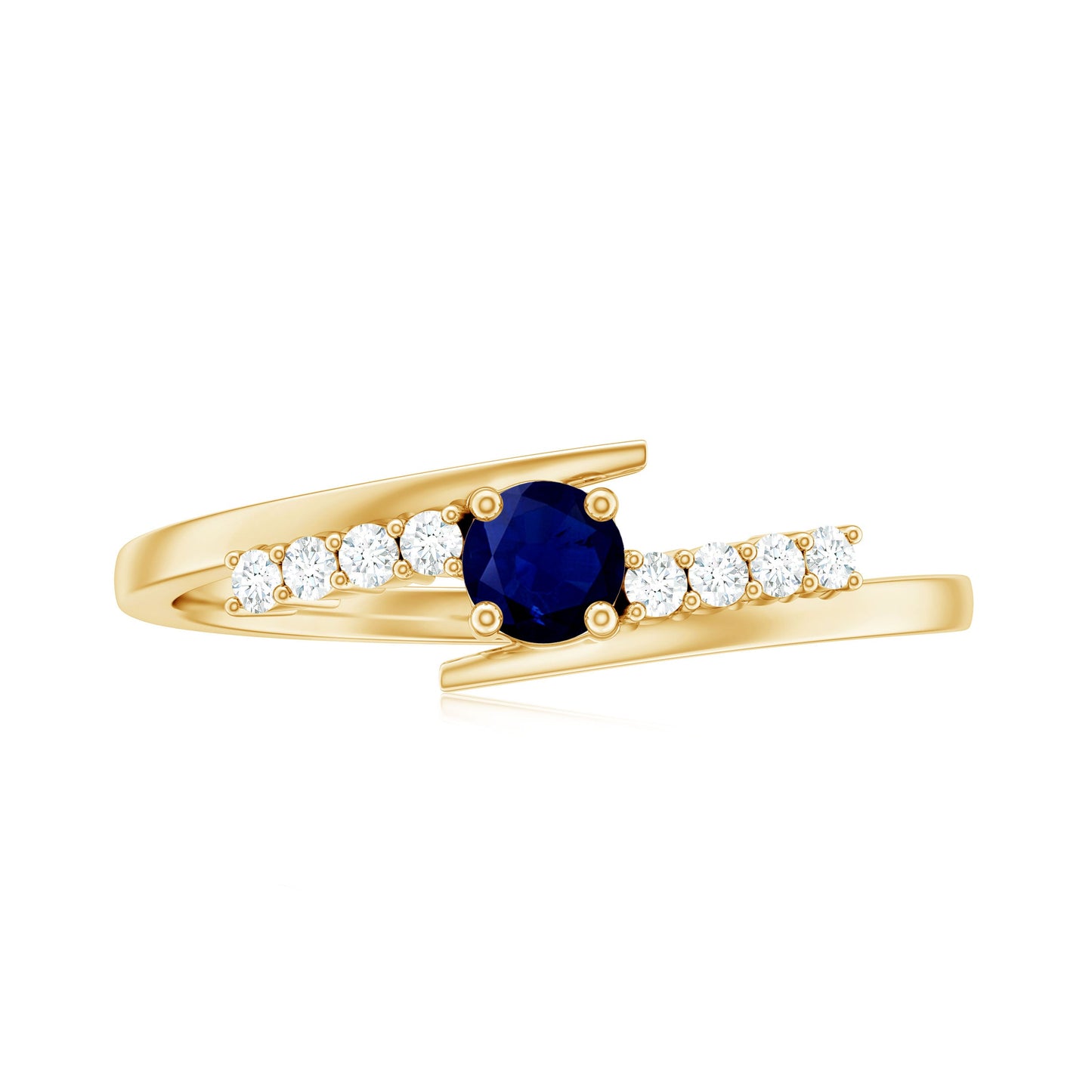 Real Blue Sapphire Promise Ring with Diamond Bypass Shank