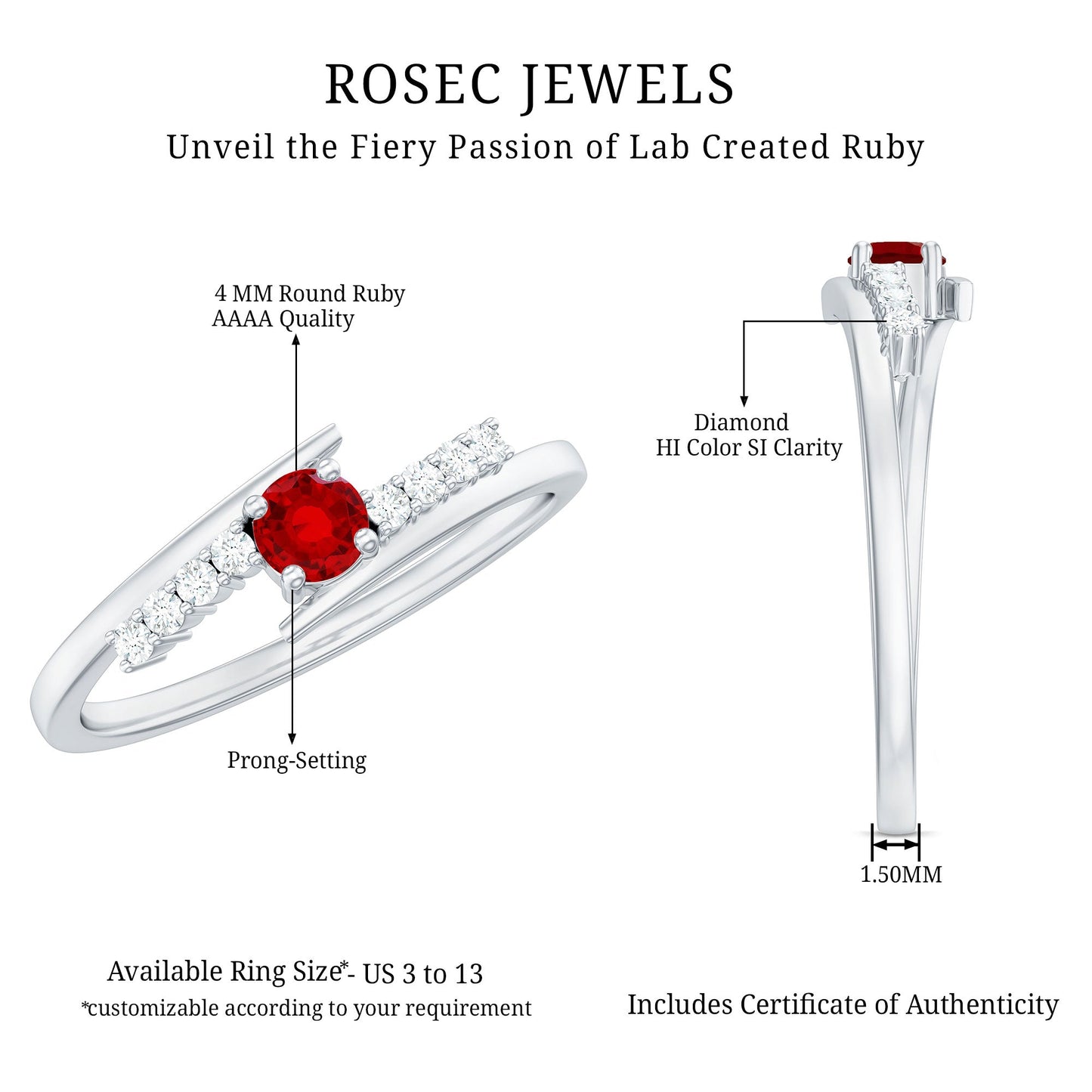 Lab Created Ruby and Diamond Promise Ring in Bypass Shank
