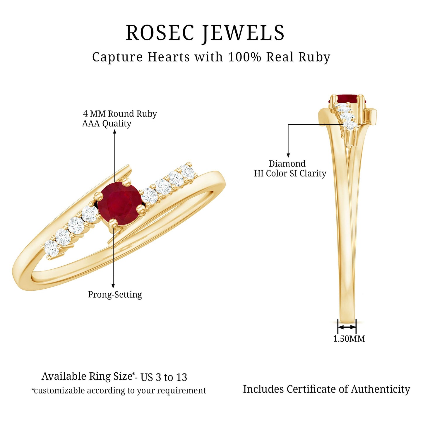 Natural Ruby Promise Ring with Diamond Bypass Shank