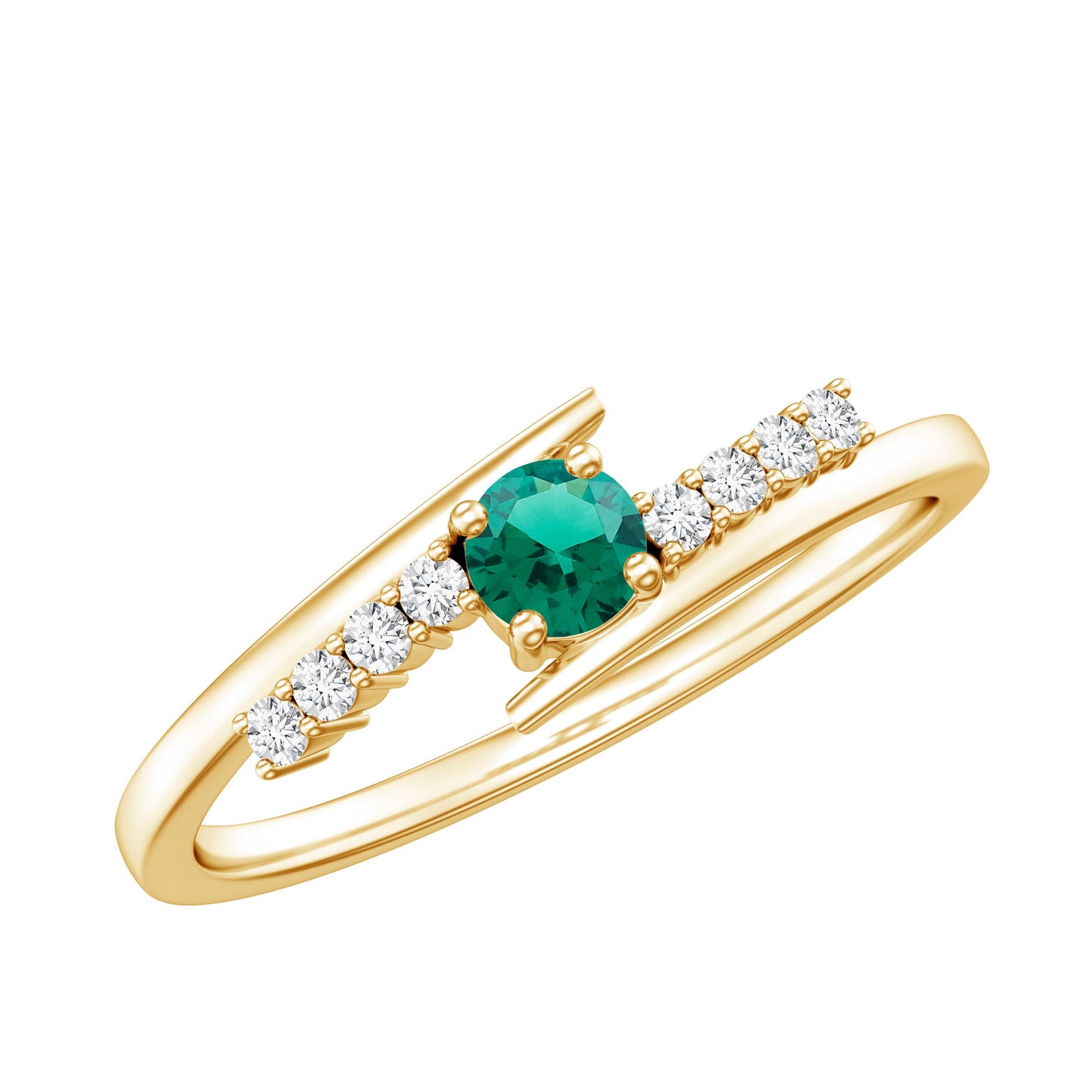Certified Lab Grown Emerald Diamond Simple Promise Ring with Bypass Shank