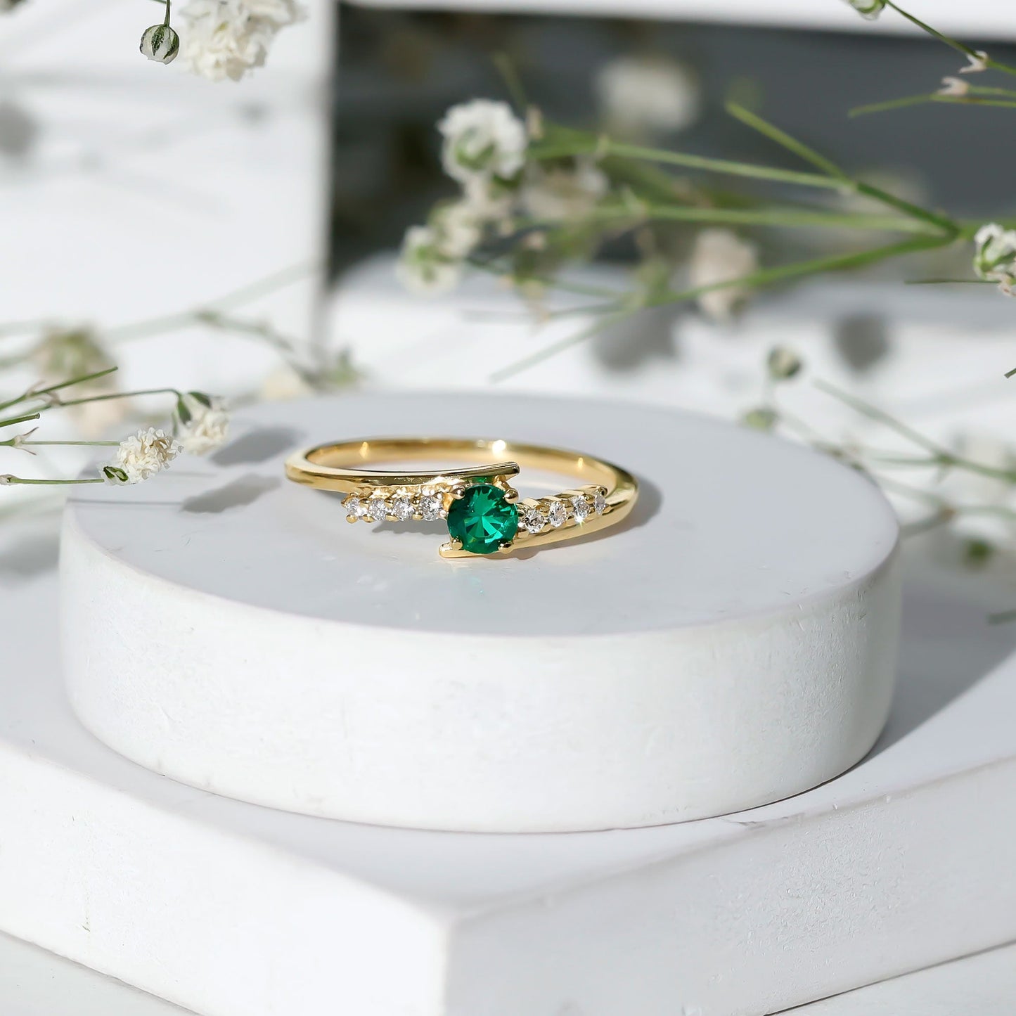 Certified Lab Grown Emerald Diamond Simple Promise Ring with Bypass Shank