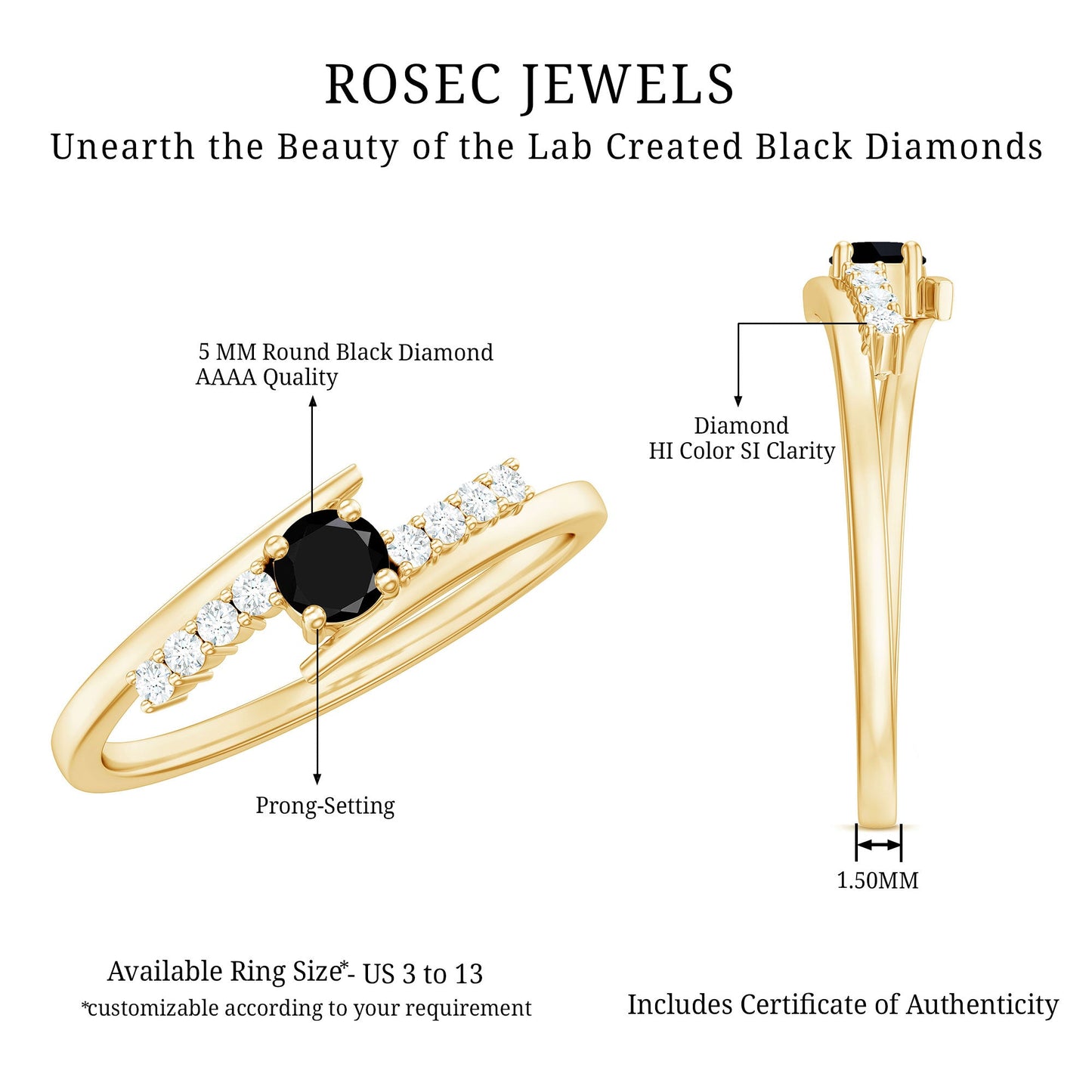 Minimal Round Created Black Diamond and Diamond Bypass Promise Ring