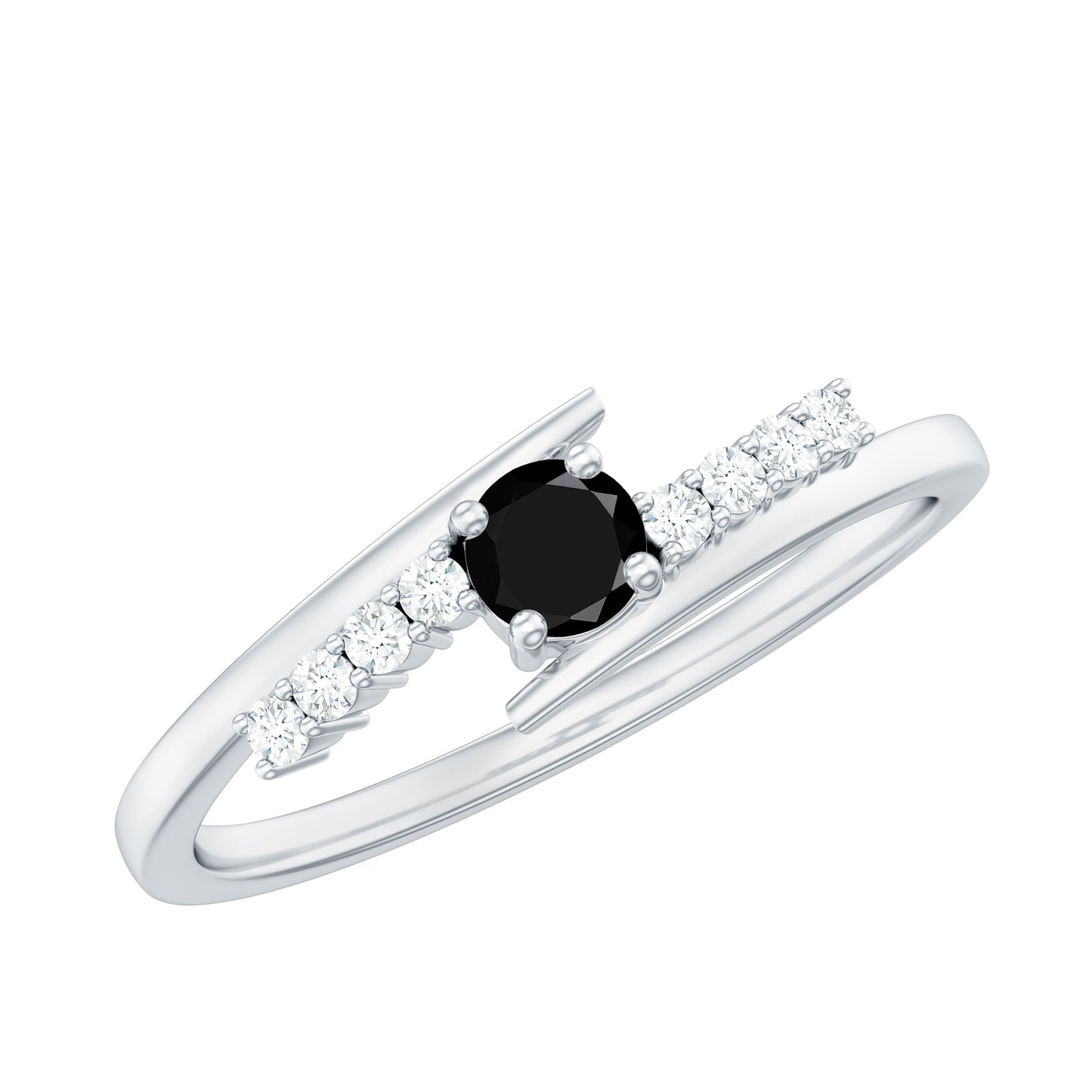 Certified Lab Grown Black and White Diamond Promise Ring with Bypass Shank
