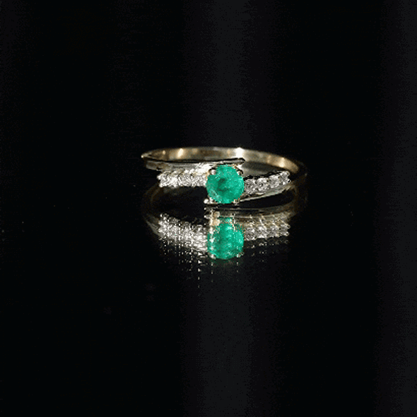 Real Emerald and Diamond Promise Ring with Bypass Shank