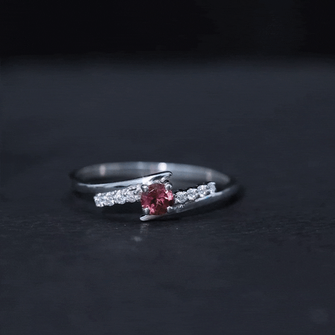 Minimal Pink Tourmaline and Diamond Bypass Promise Ring