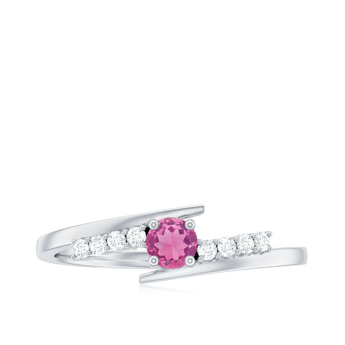 Minimal Pink Tourmaline and Diamond Bypass Promise Ring