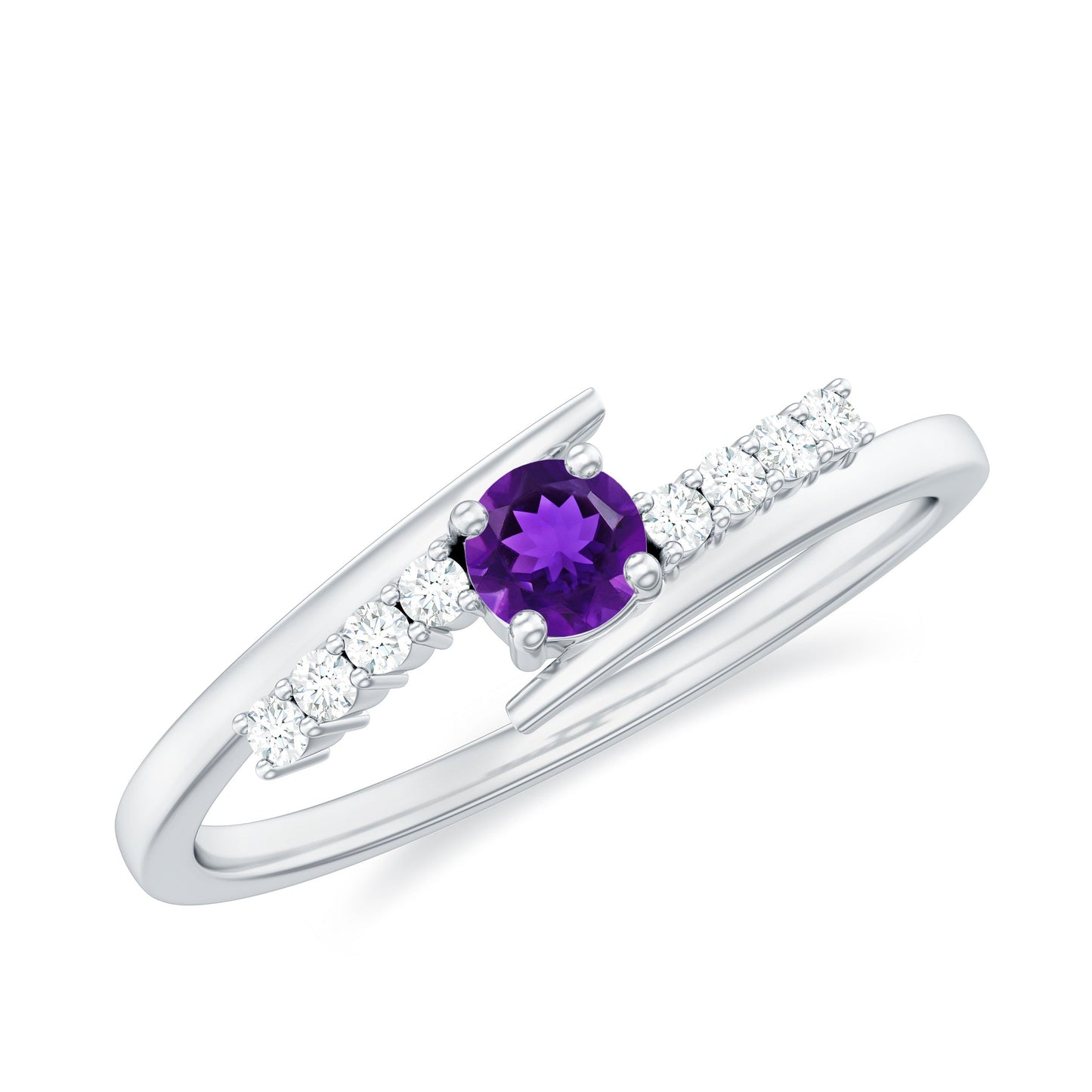 Real Amethyst and Diamond Bypass Promise Ring with Certificate
