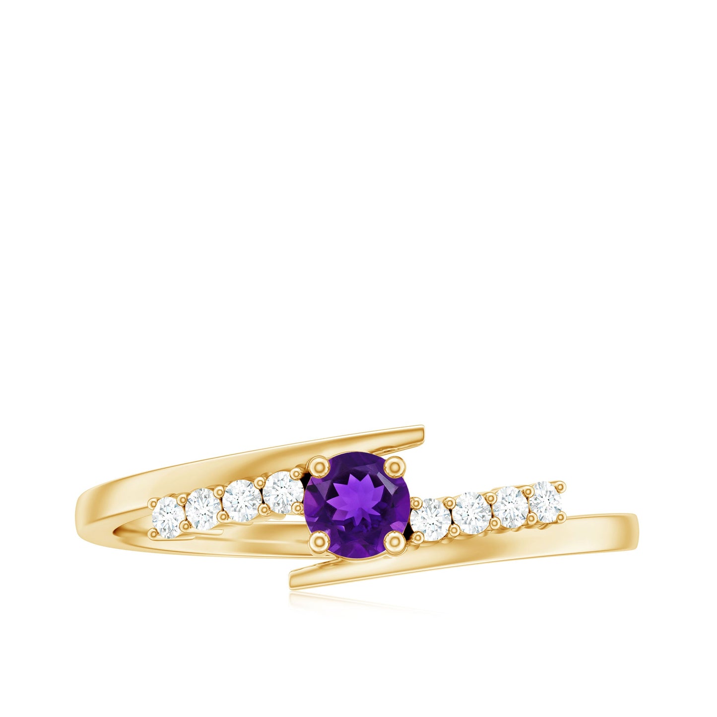 Real Amethyst and Diamond Bypass Promise Ring with Certificate