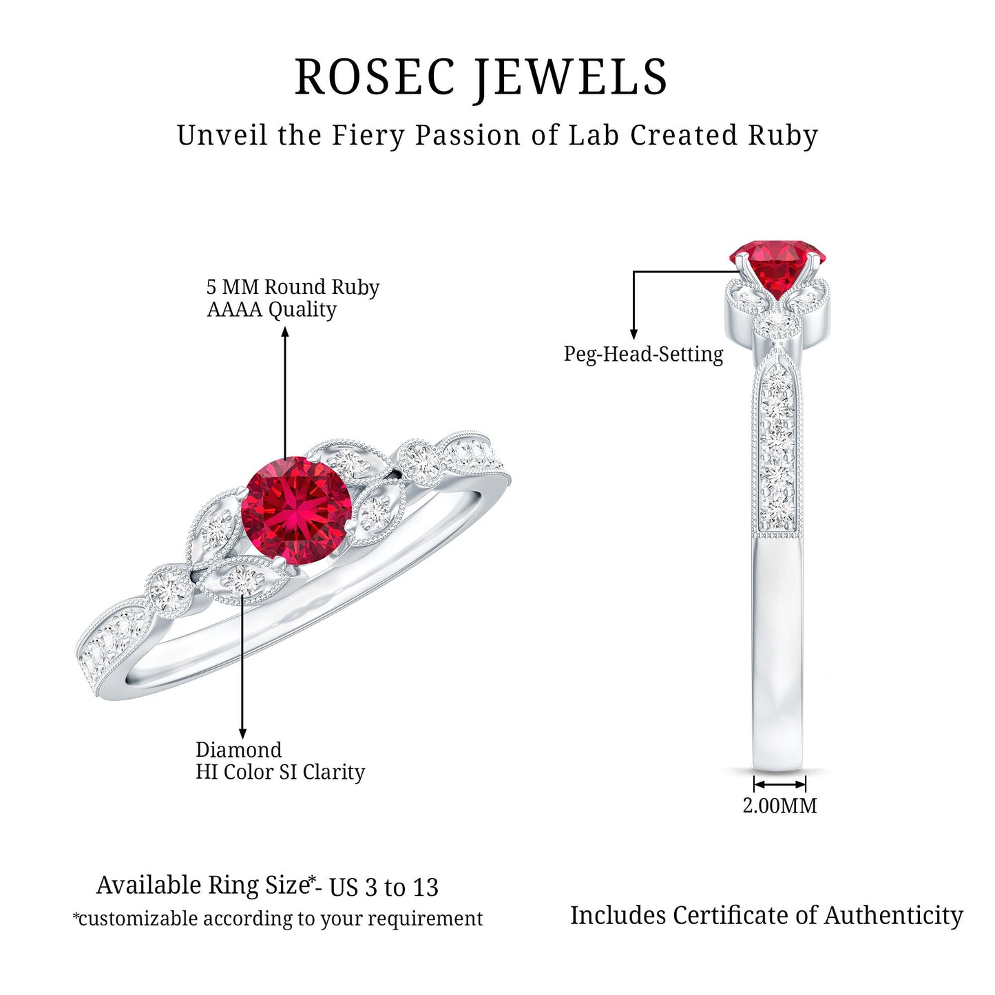 Lab-Lab Grown Ruby and Diamond Minimal Promise Ring