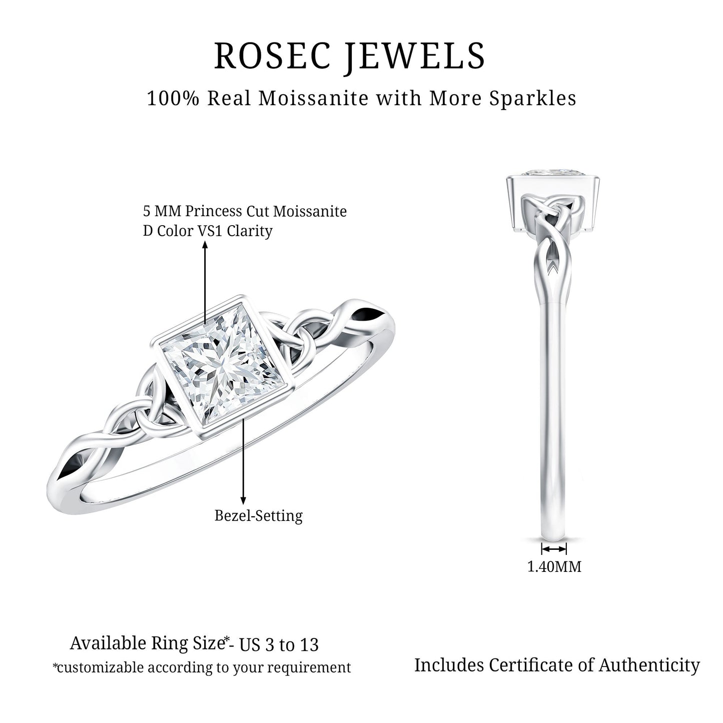 Princess Cut Moissanite Promise Ring in Bezel Setting