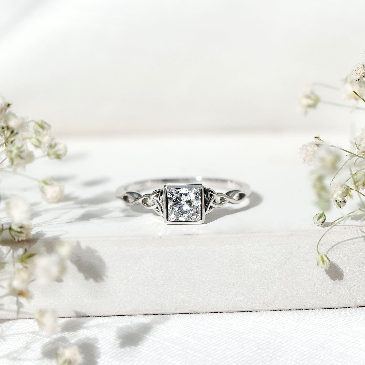 Princess Cut Moissanite Promise Ring in Bezel Setting