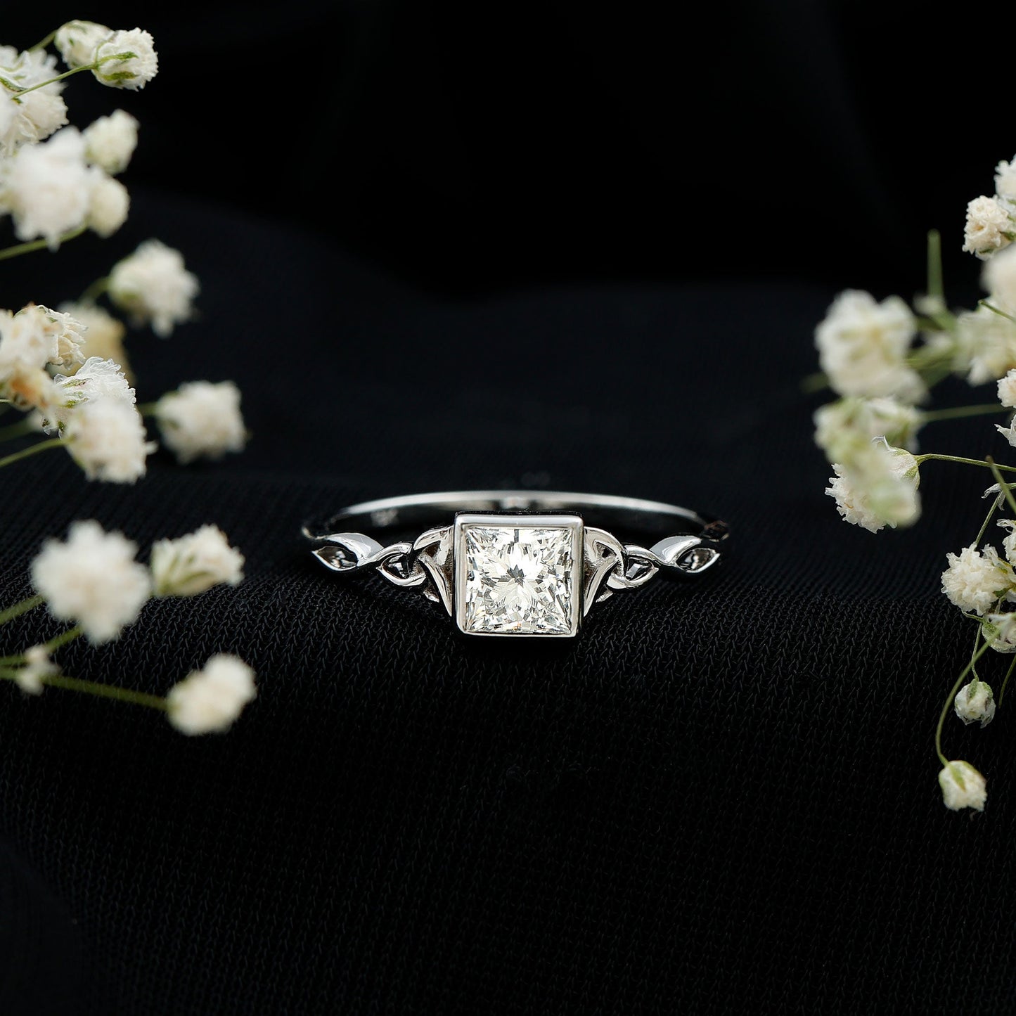 Princess Cut Moissanite Promise Ring in Bezel Setting