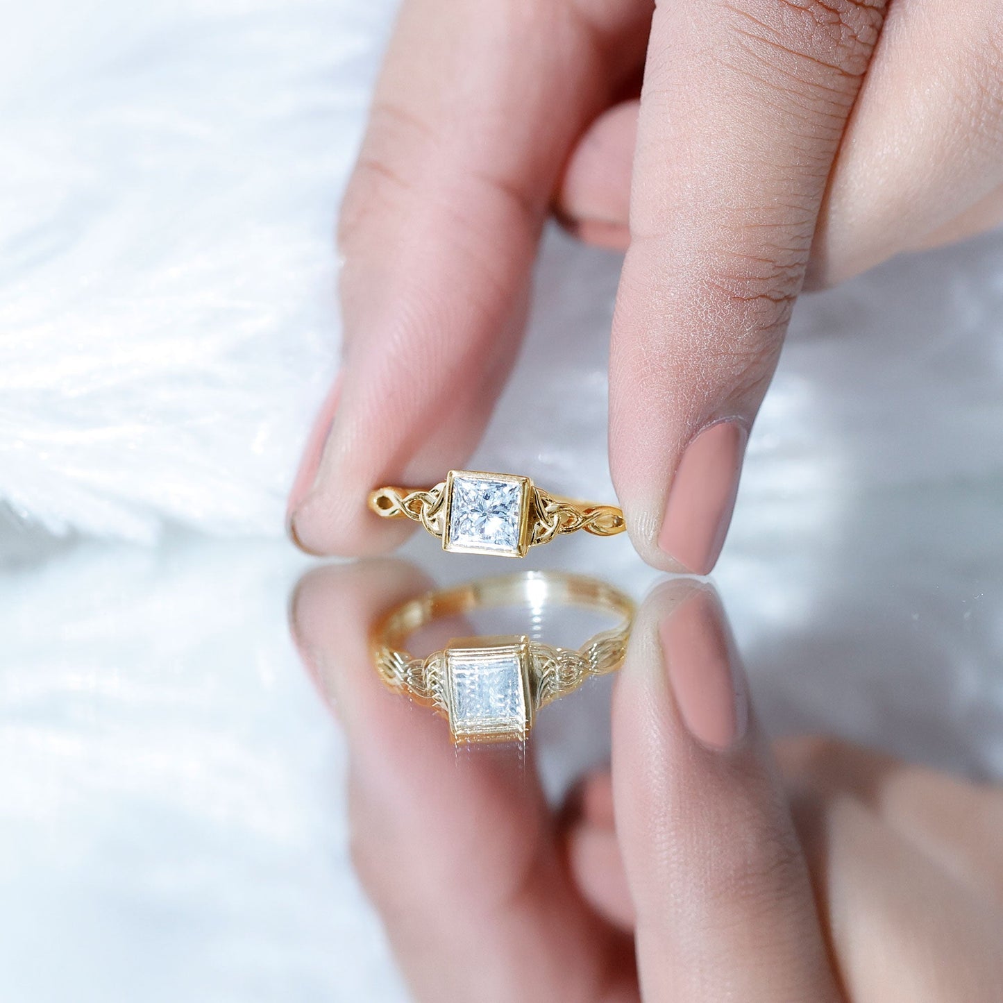 Princess Cut Moissanite Promise Ring in Bezel Setting