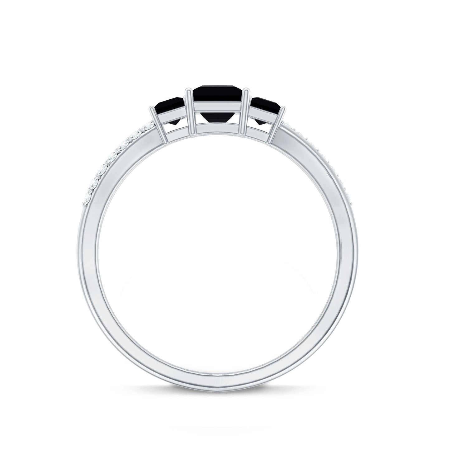 Princess Cut Black Onyx 3 Stone Promise Ring with Diamond