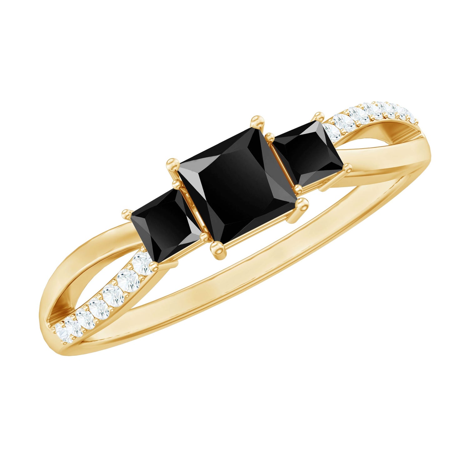 Certified 1 Carat Lab Grown Black Diamond 3 Stone Engagement Ring with White Diamond