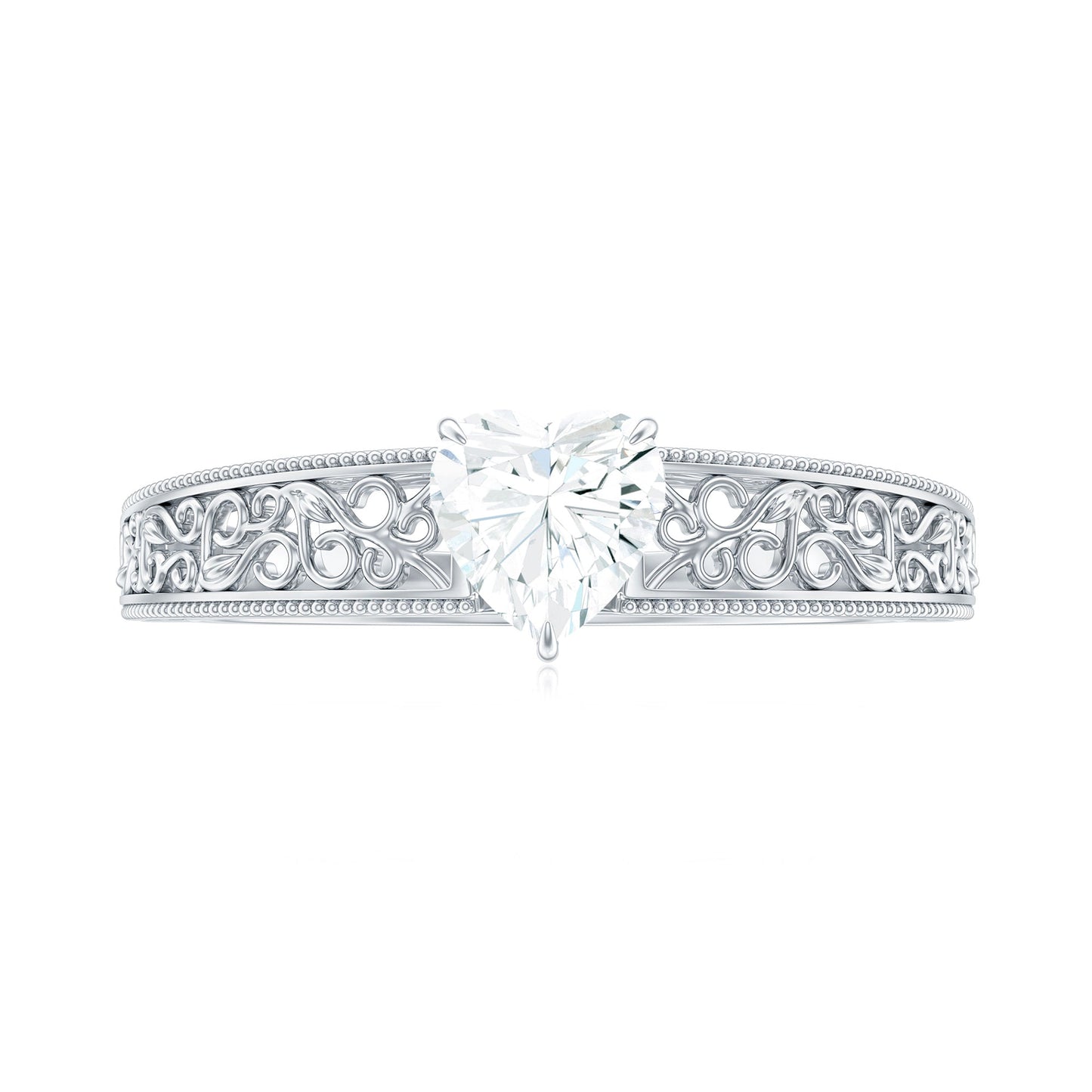 Heart Shape Solitaire Moissanite Filigree Engagement Ring