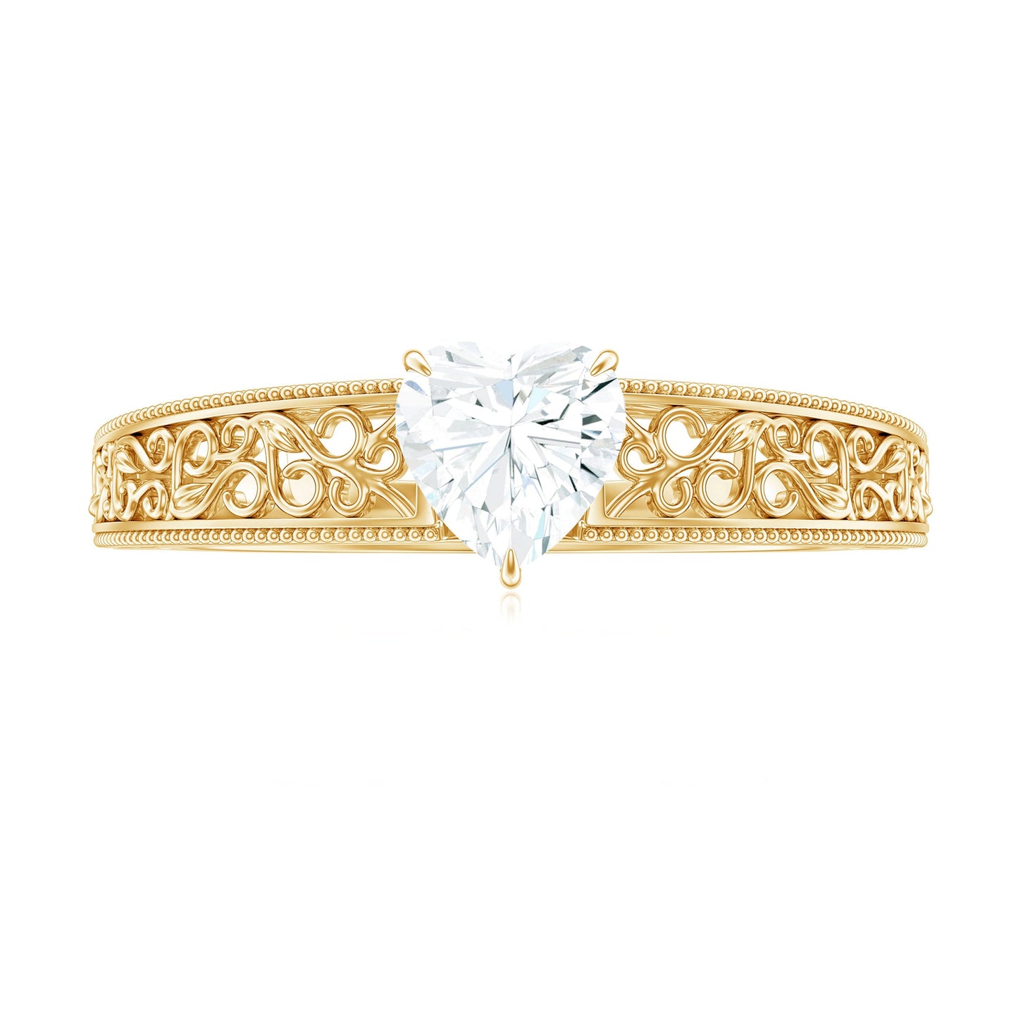 Heart Shape Solitaire Moissanite Filigree Engagement Ring