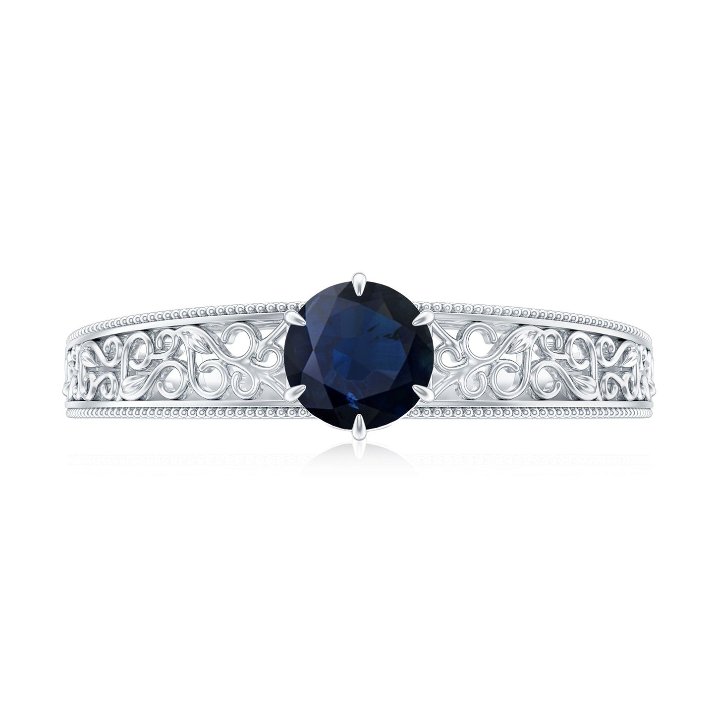 Vintage Inspired 0.9 Carat Blue Sapphire Filigree Engagement Ring for Women