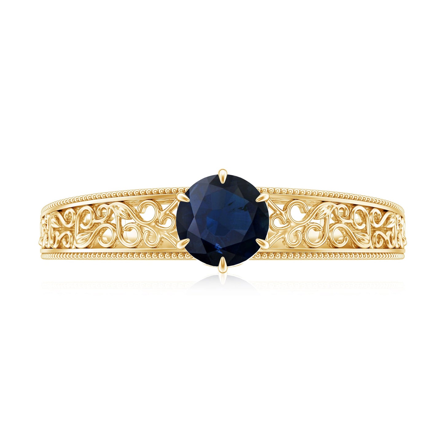Vintage Inspired 0.9 Carat Blue Sapphire Filigree Engagement Ring for Women